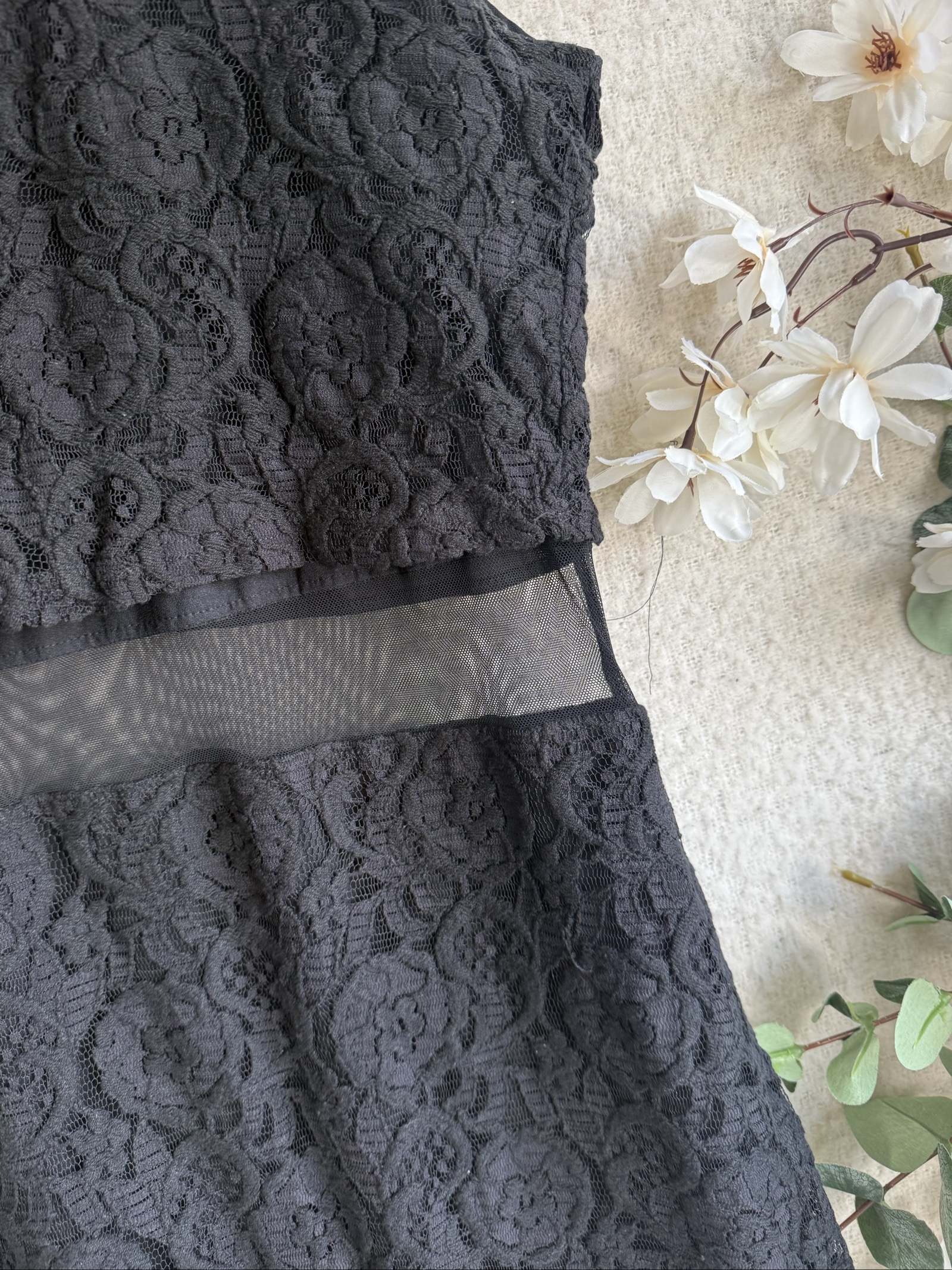 River Island Black Lace Sleeveless Dress UK 16 With Sheer Waist Detail image 4