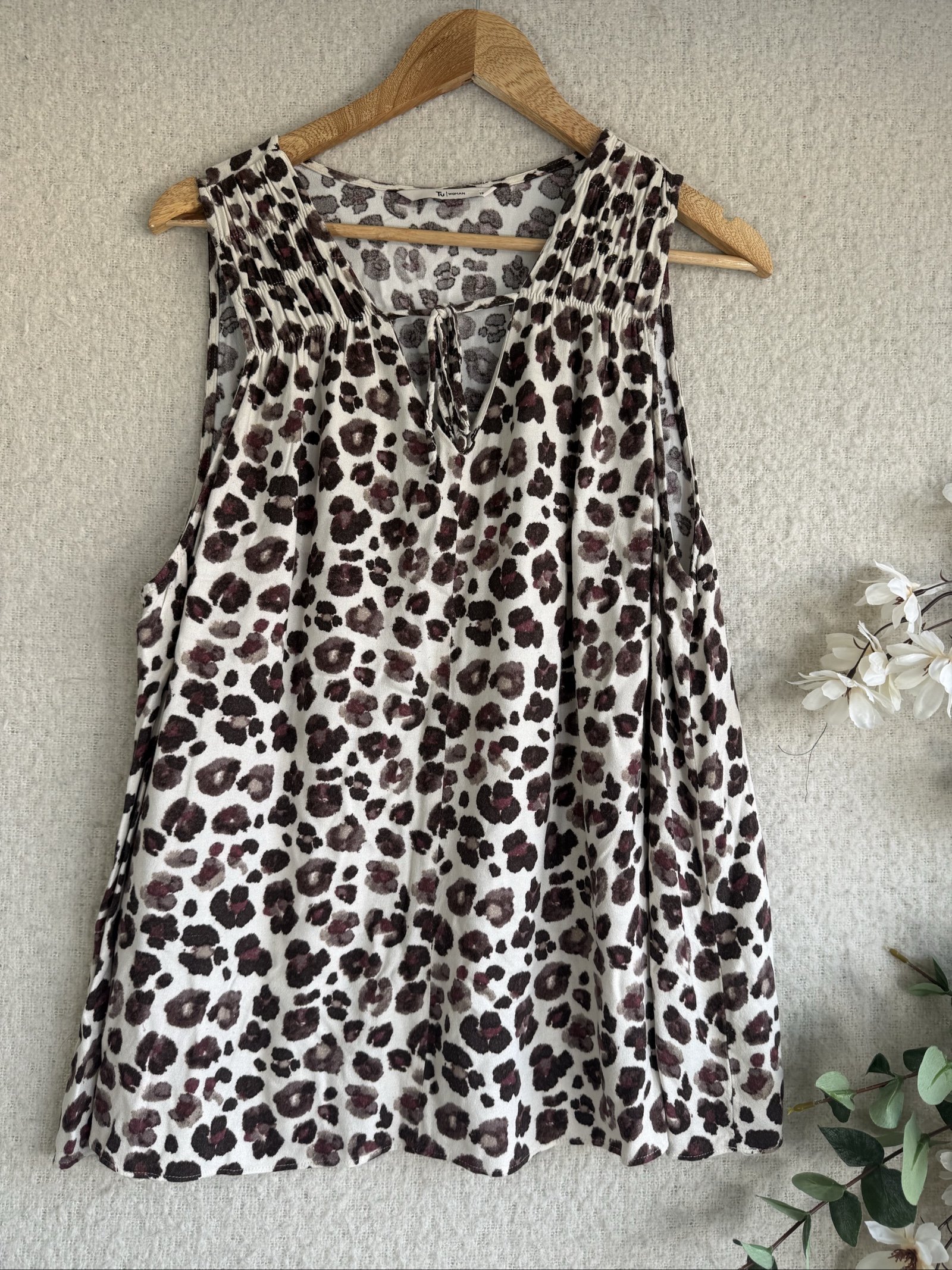 Tu Black & White Animal Print Sleeveless Top UK 18 Elegant Summer Blouse