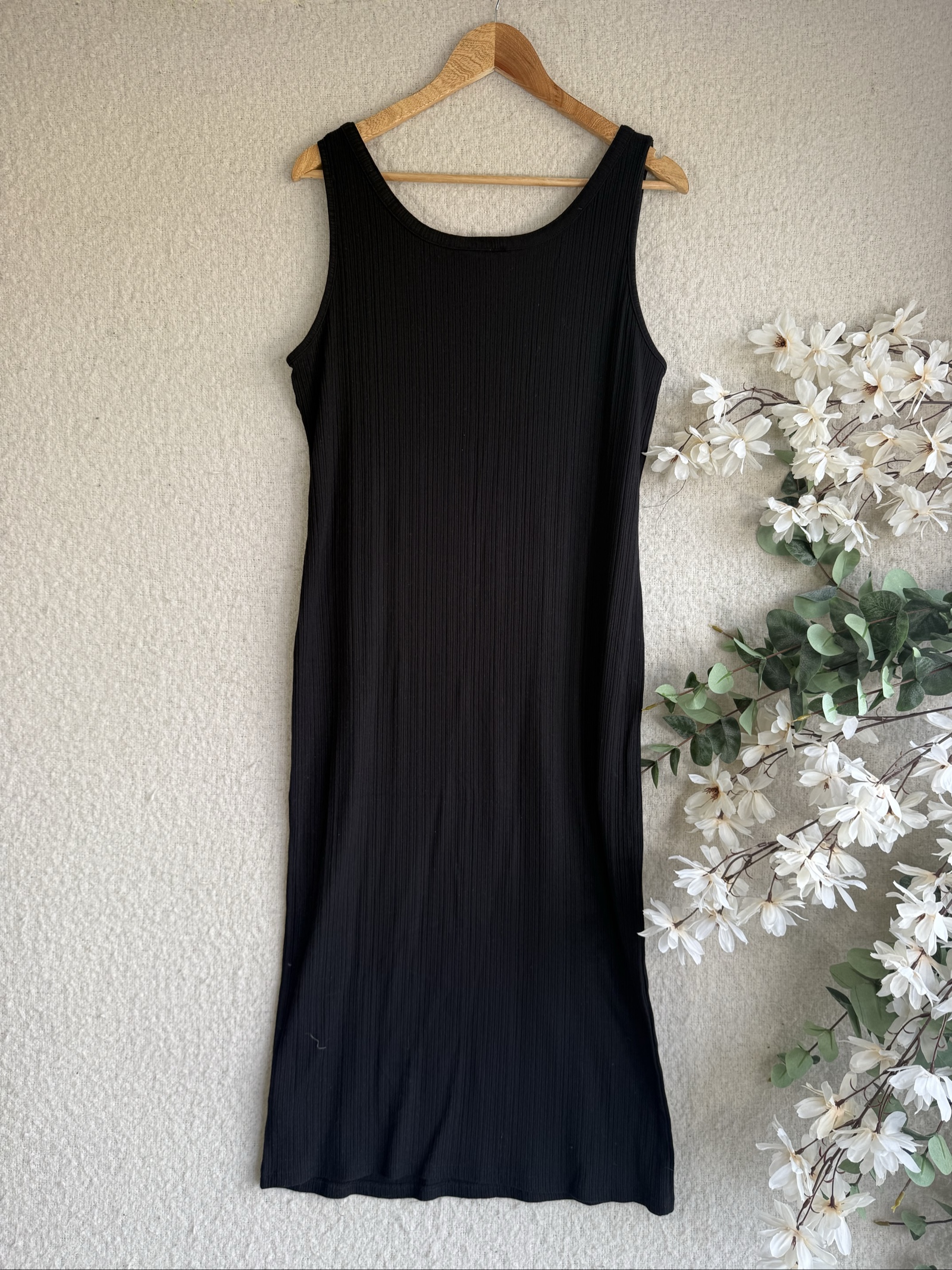 New Look Black Sleeveless Ribbed Midi Dress UK 18 Button Detail Casual image 3