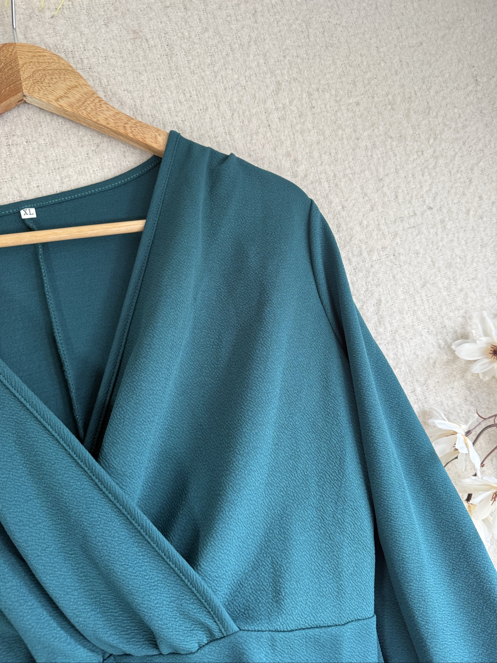 Green Long Sleeve Wrap Midi Dress XL Cotton & Polyester Casual Chic UK XL image 3