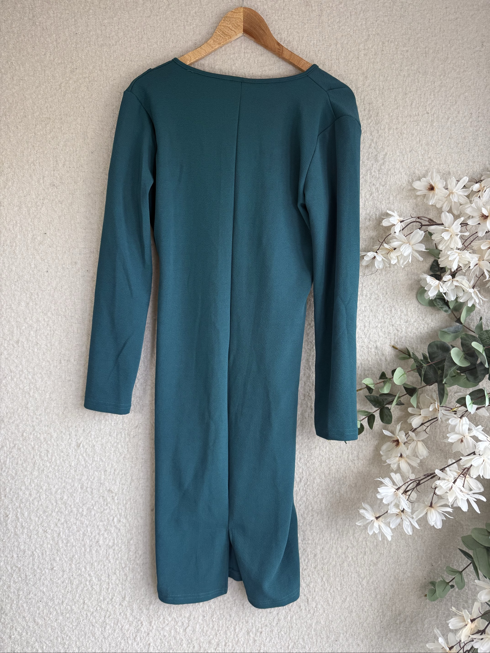 Green Long Sleeve Wrap Midi Dress XL Cotton & Polyester Casual Chic UK XL image 4