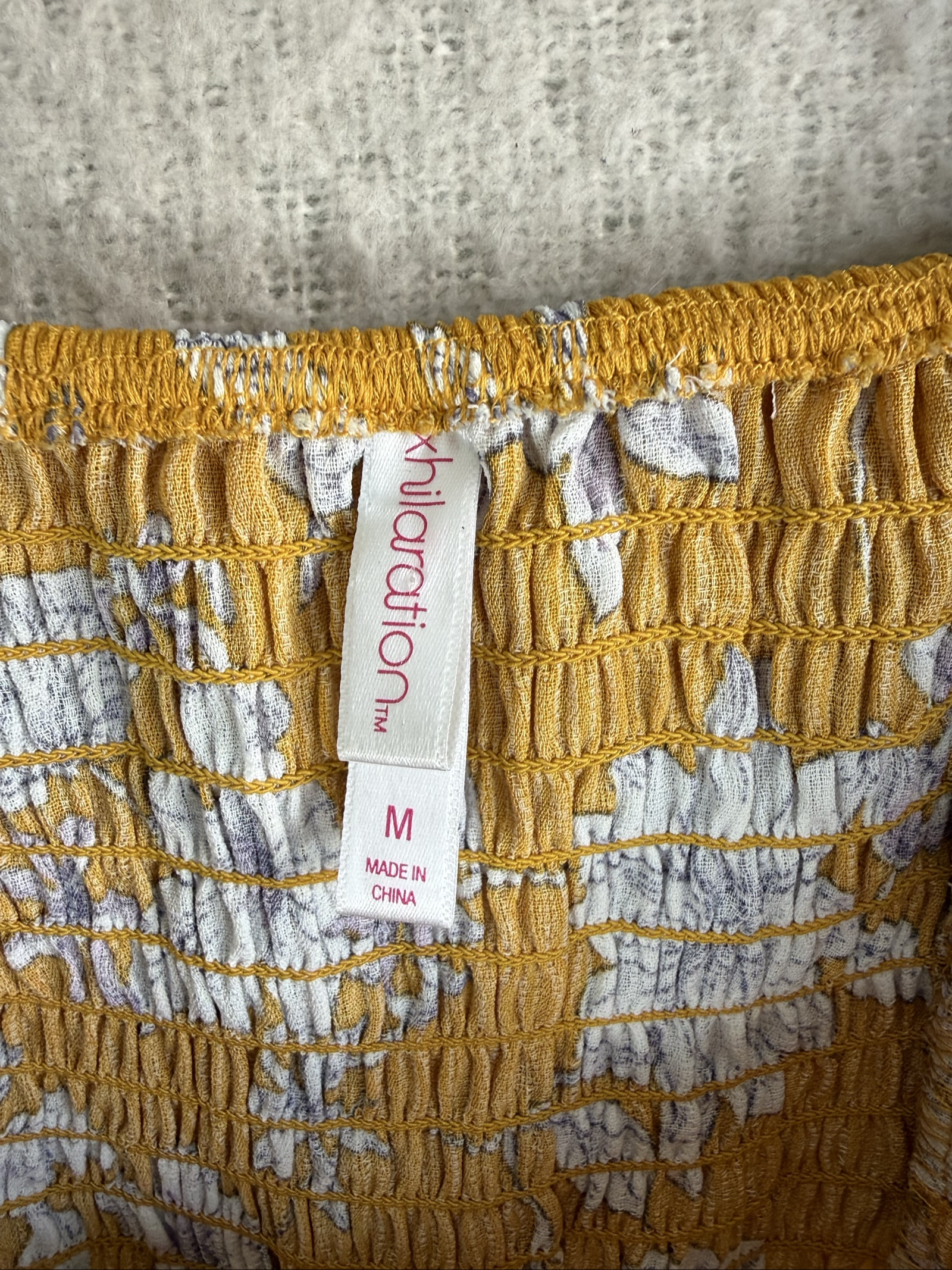 Xhilaration Mustard Yellow Floral Off Shoulder Dress Medium Lightweight Summer image 3