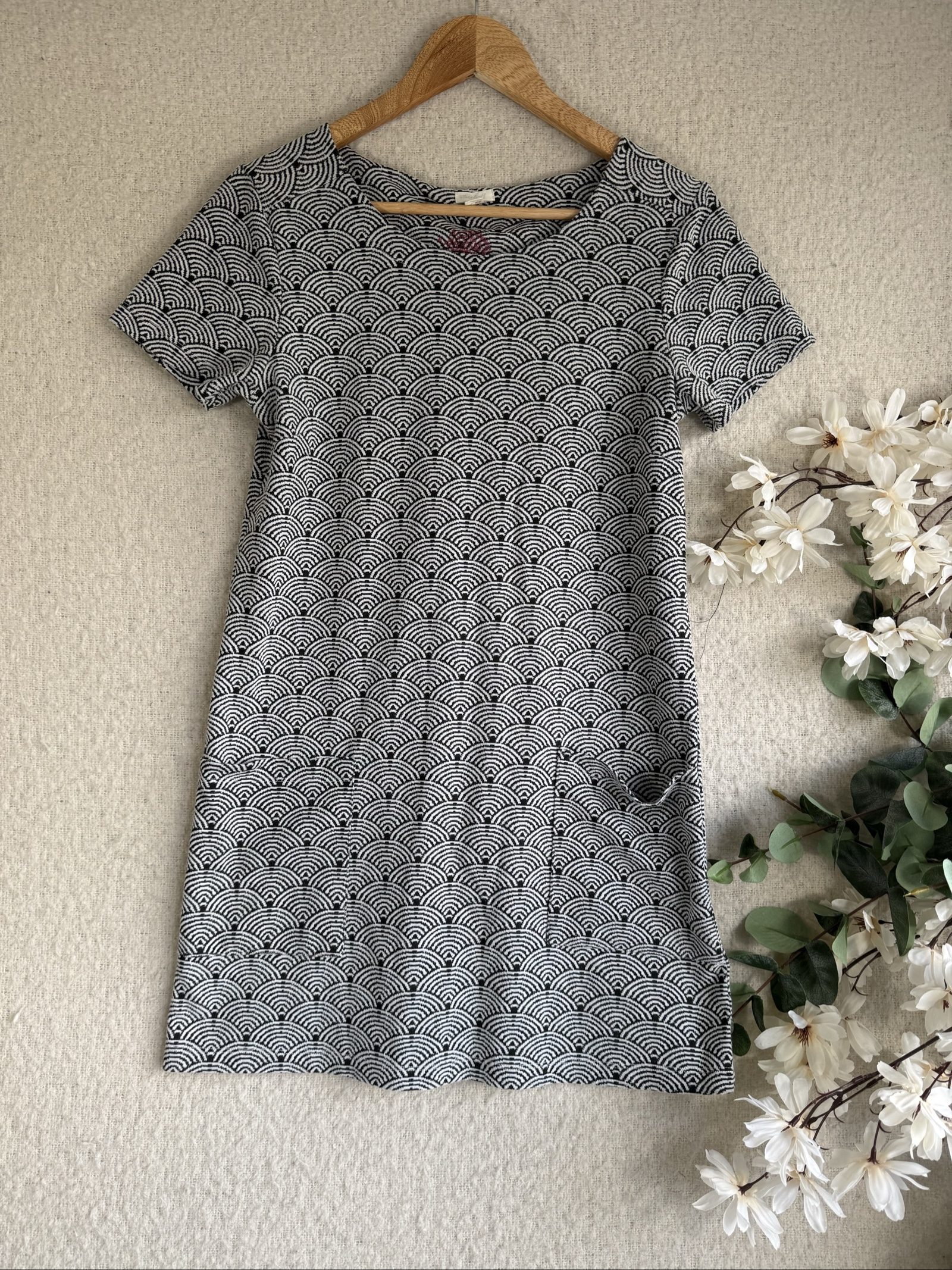 White Stuff Black & White Patterned Shift Dress UK 10 Classic Casual Style