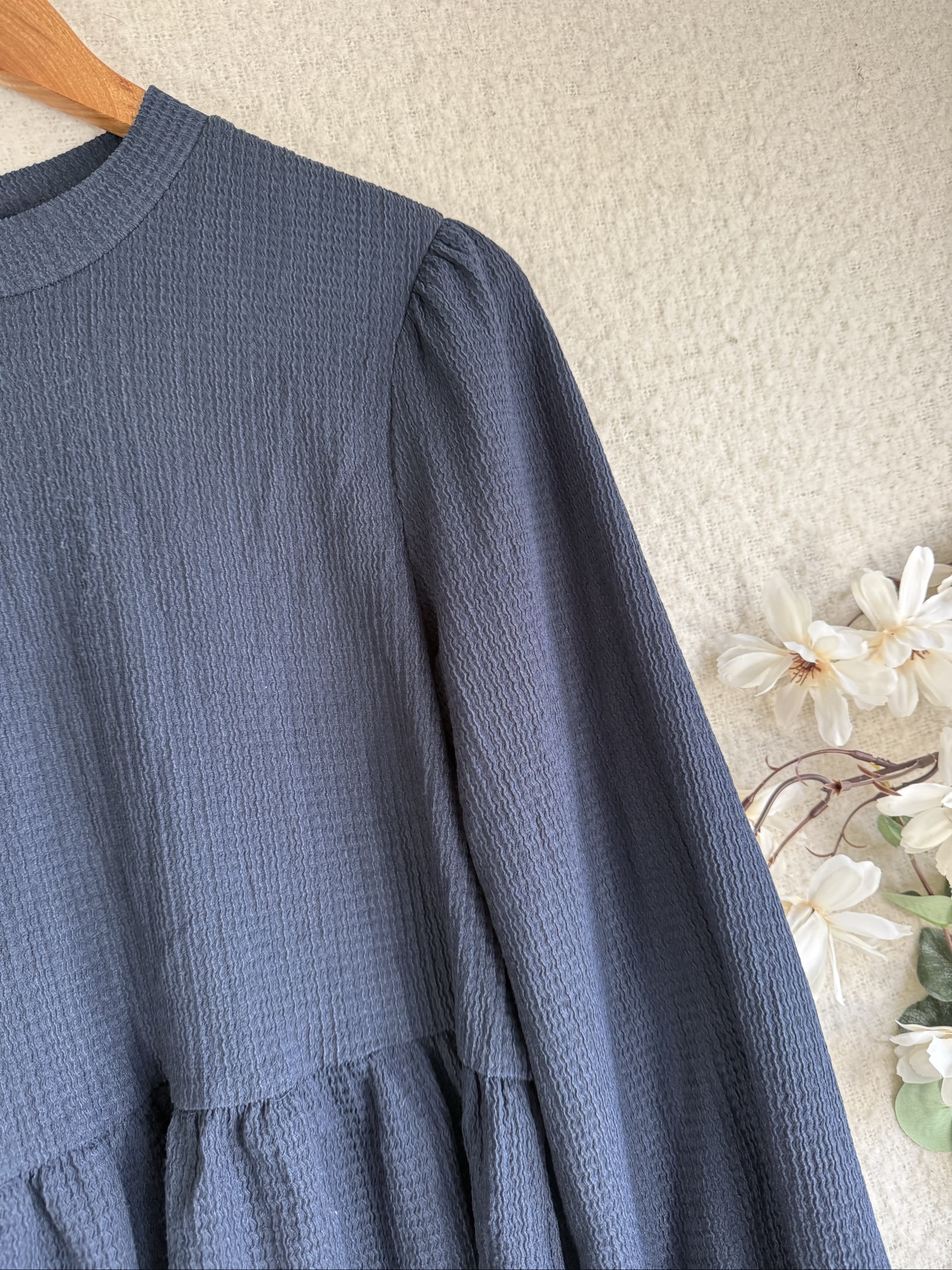 New Look Navy Blue Textured Long Sleeve Dress UK 14 Stylish Casual Formal image 2