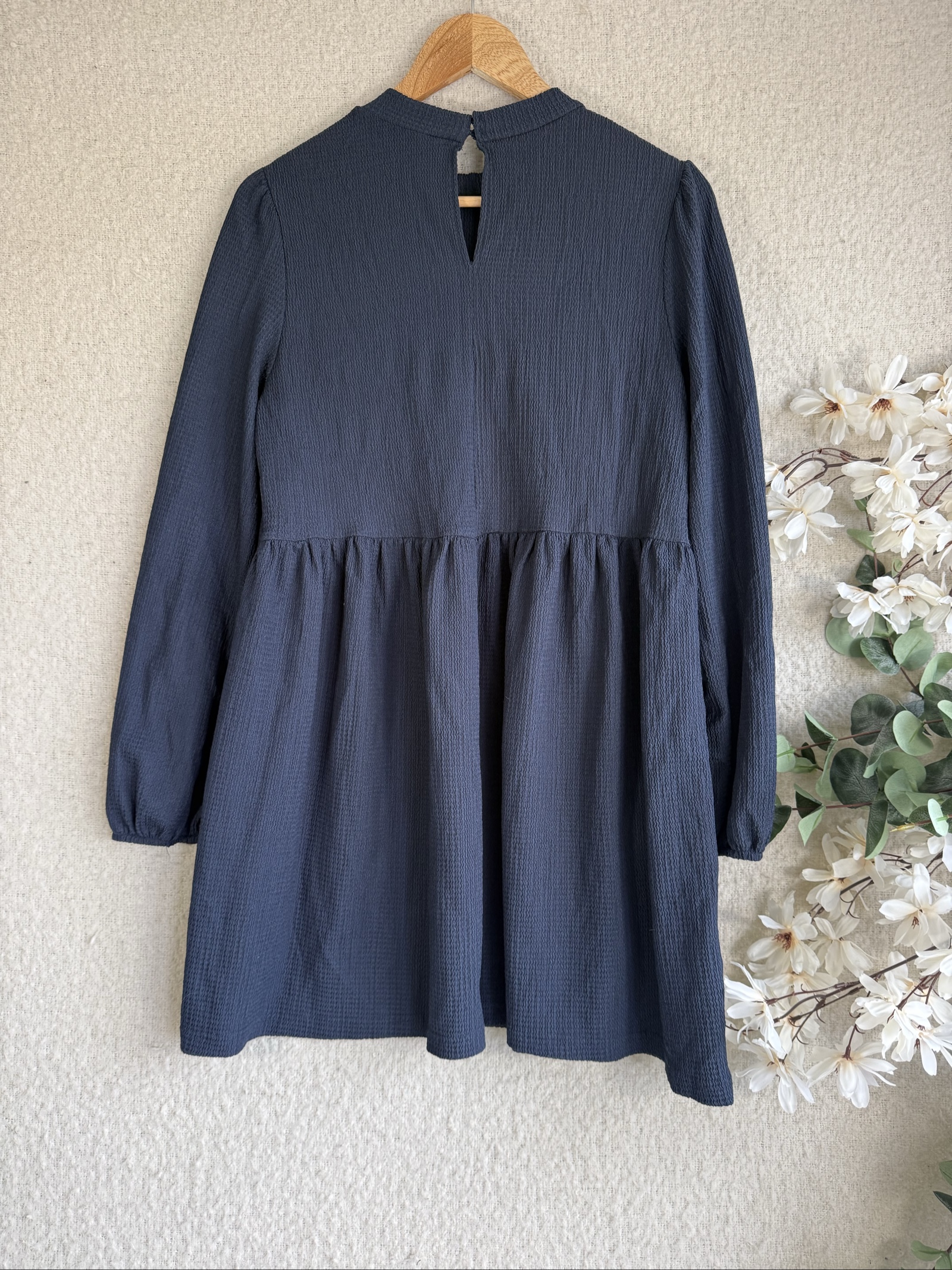 New Look Navy Blue Textured Long Sleeve Dress UK 14 Stylish Casual Formal image 4