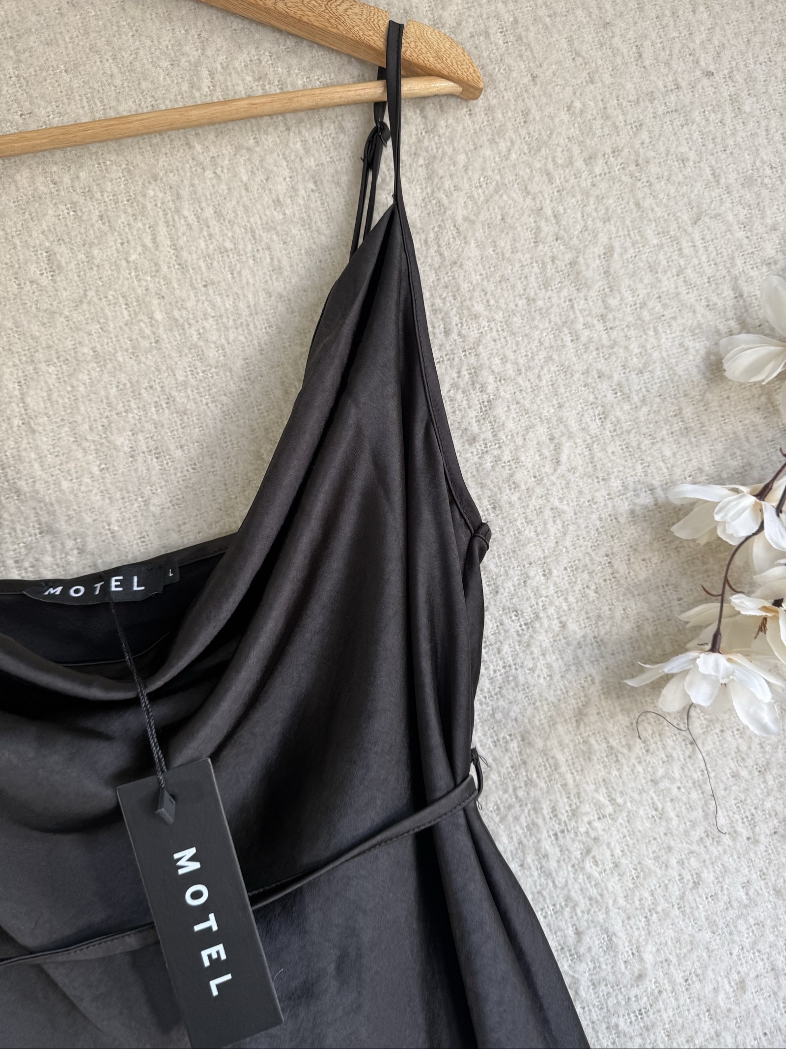Motel Black Satin Slip Dress UK Large Elegant Strappy Midi Dress image 2