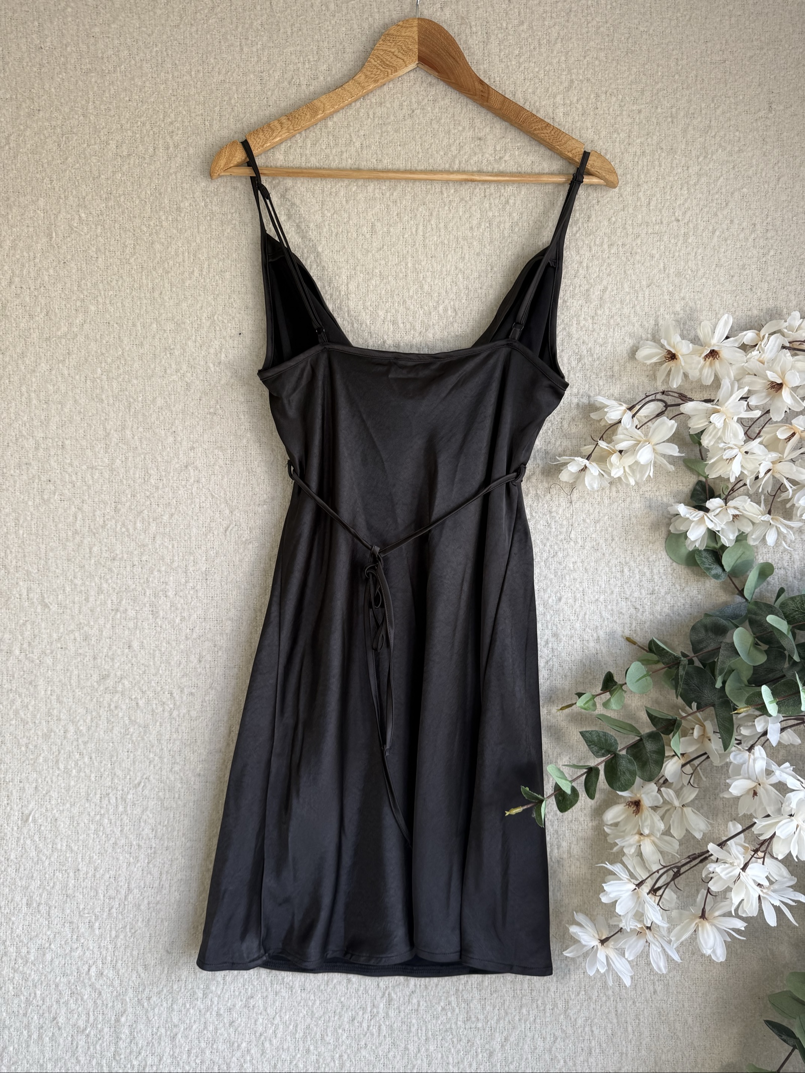 Motel Black Satin Slip Dress UK Large Elegant Strappy Midi Dress image 4