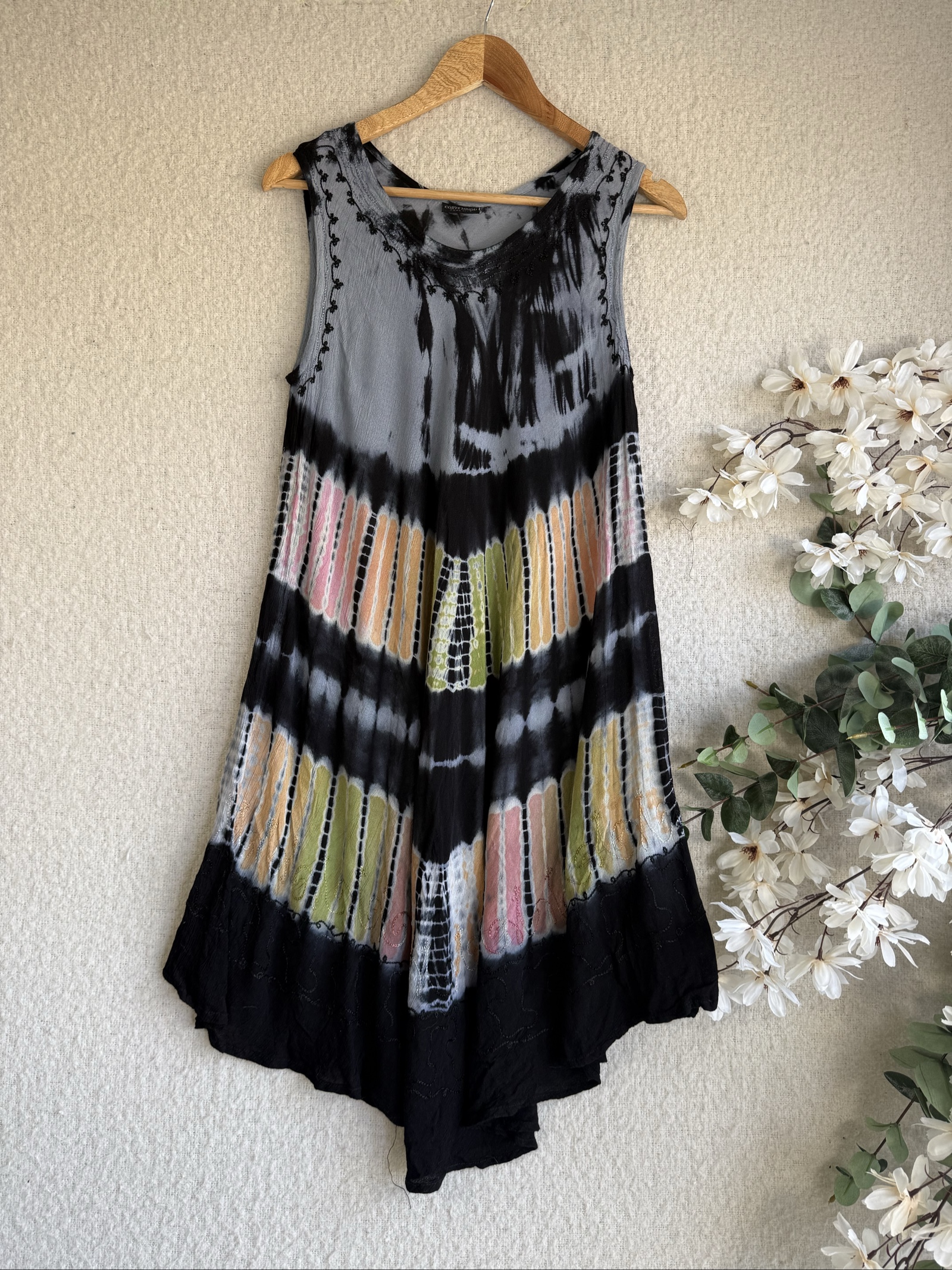 Corte Hindu Multi Tie Dye Sleeveless Summer Dress Free Size Chic Boho