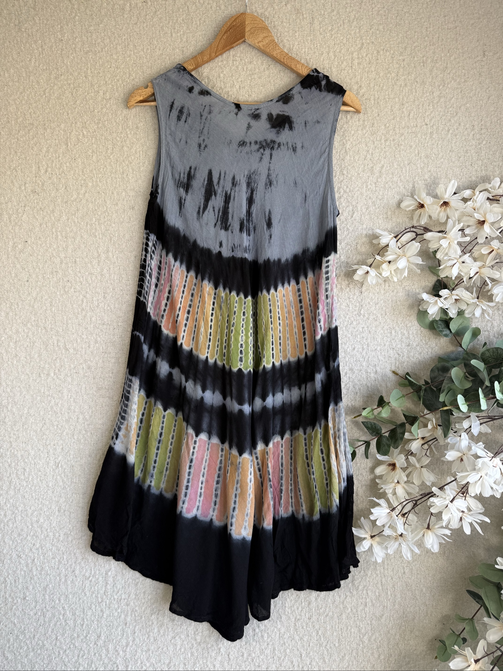 Corte Hindu Multi Tie Dye Sleeveless Summer Dress Free Size Chic Boho image 4