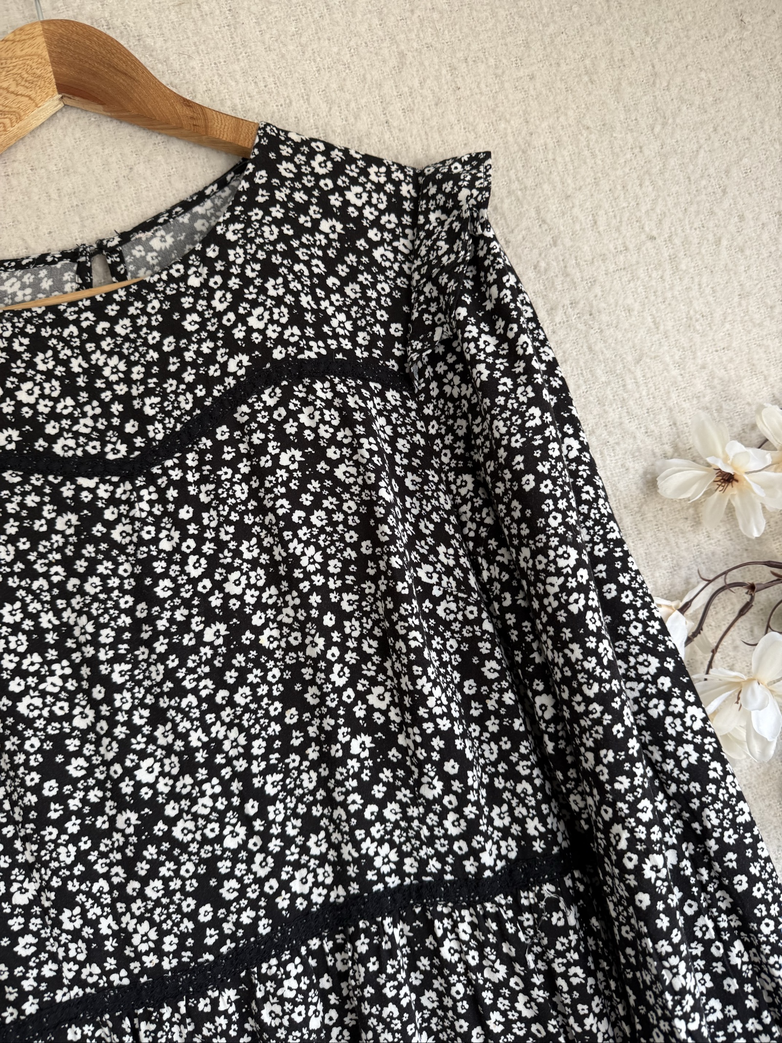 Tu Black & White Floral Midi Dress UK 12 Lightweight Viscose Elegant image 2