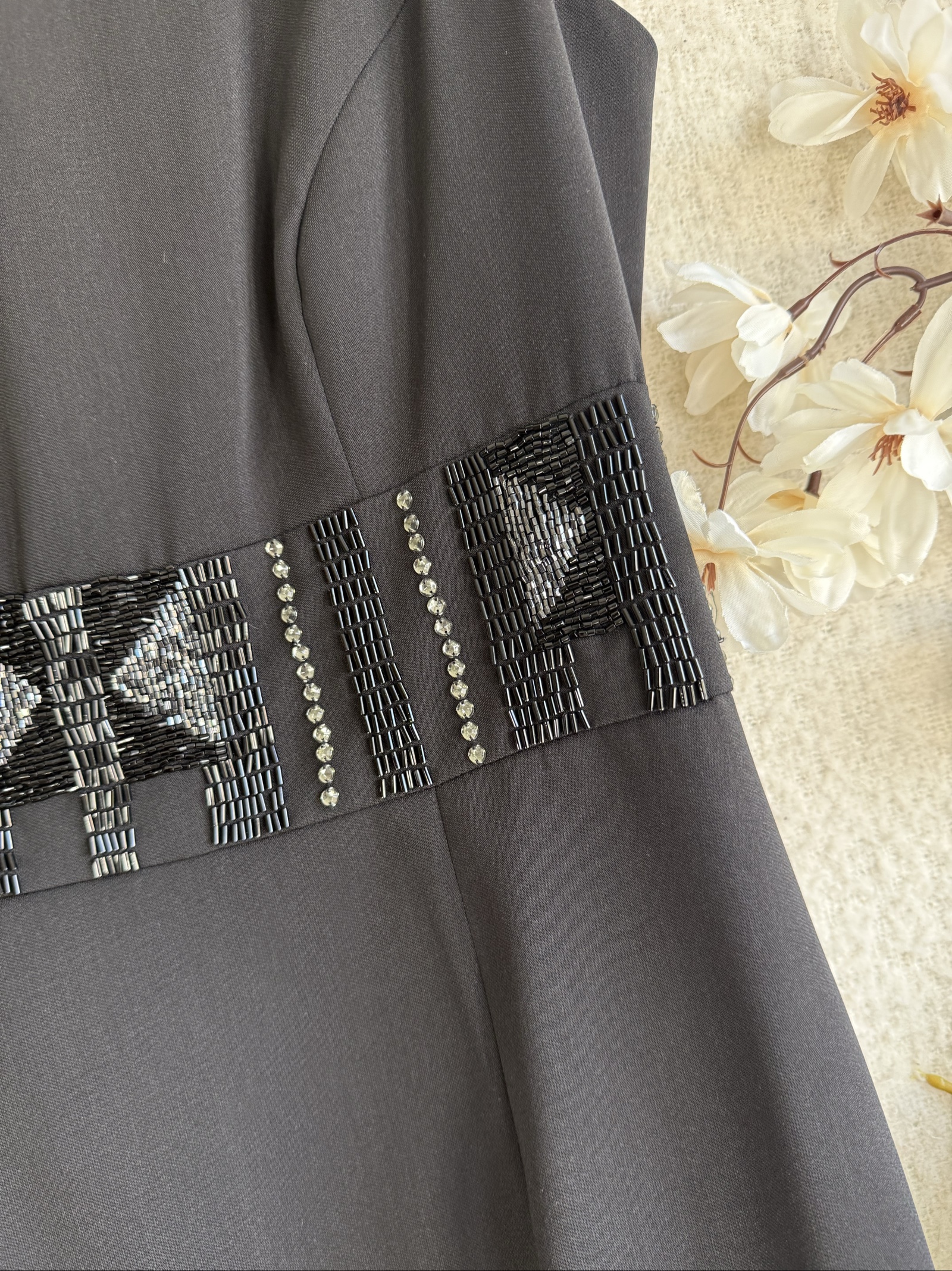 Wallis Black Beaded Waist Detail Sleeveless Dress UK 12 Elegant Formal image 2