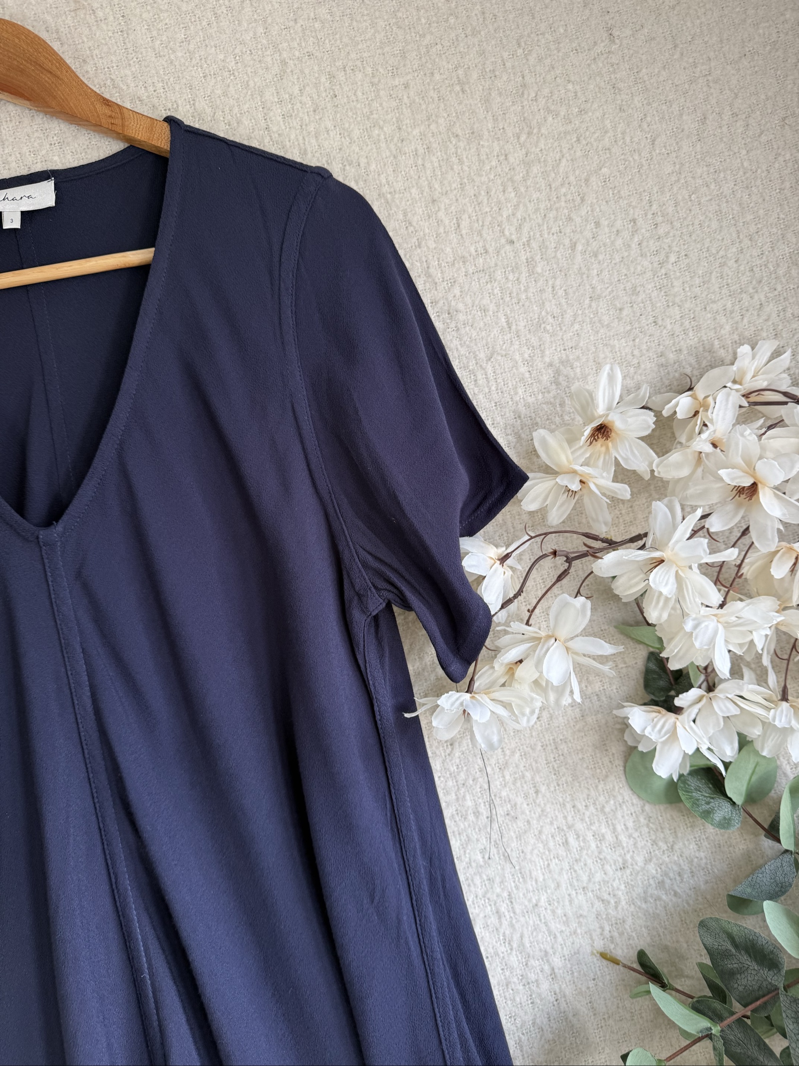 Sahara Navy Blue Maxi Dress V Neck Short Sleeve Size UK 10 Elegant Casual image 2