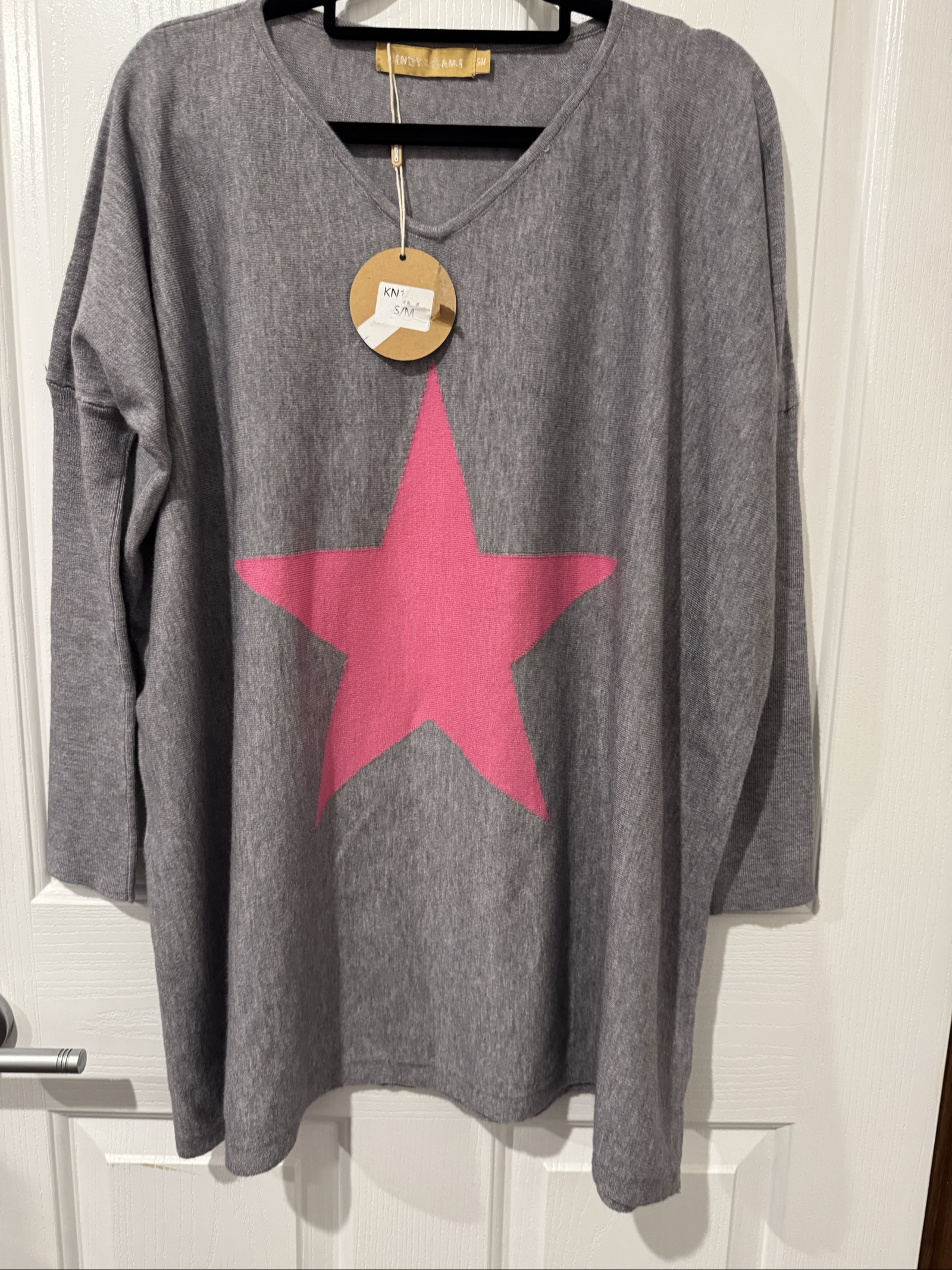 Cindy & Sami Grey & Pink Star Knit Sweater Small