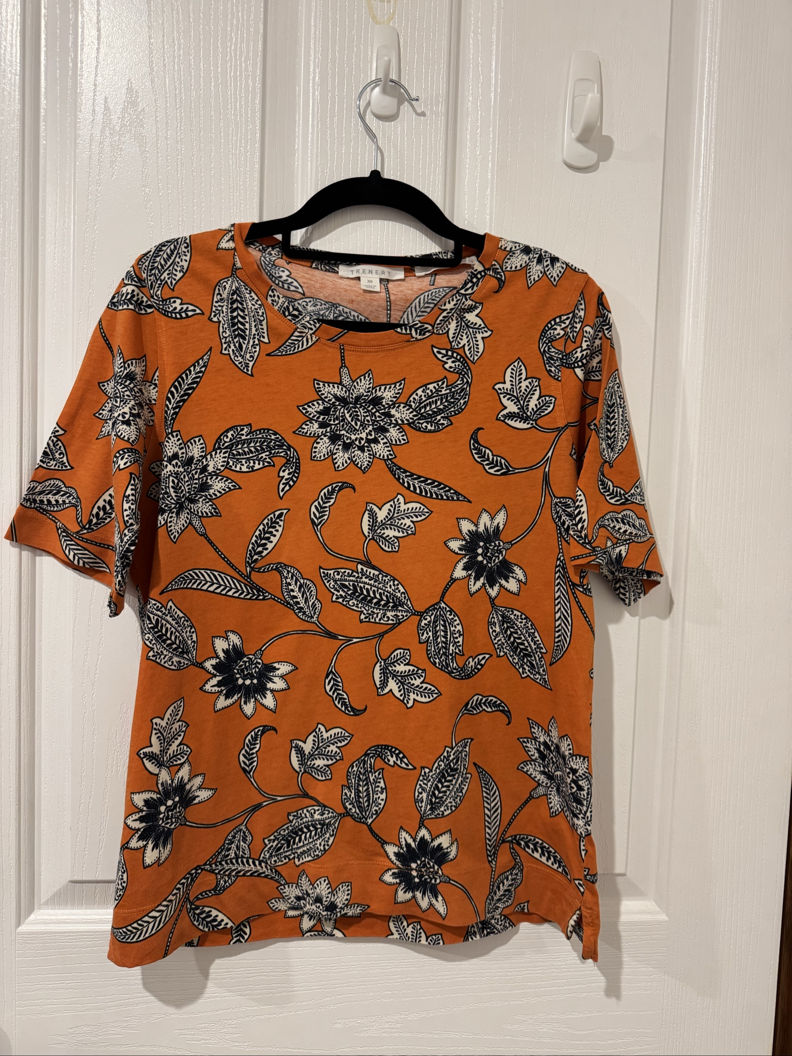 Trenery Orange & Black Floral Cotton Tee XS