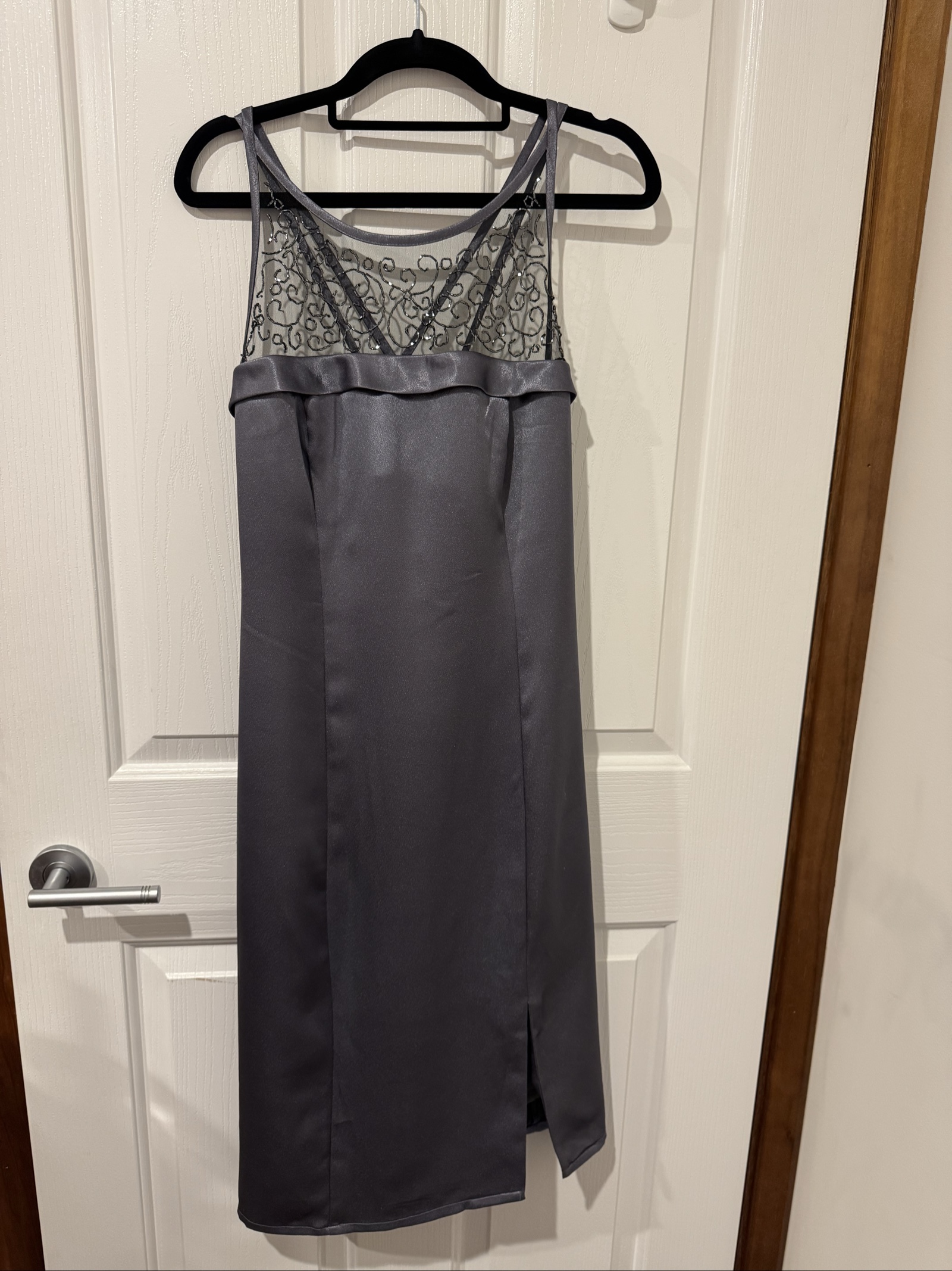 Mr K Grey Beaded Mesh Midi Dress Size 12
