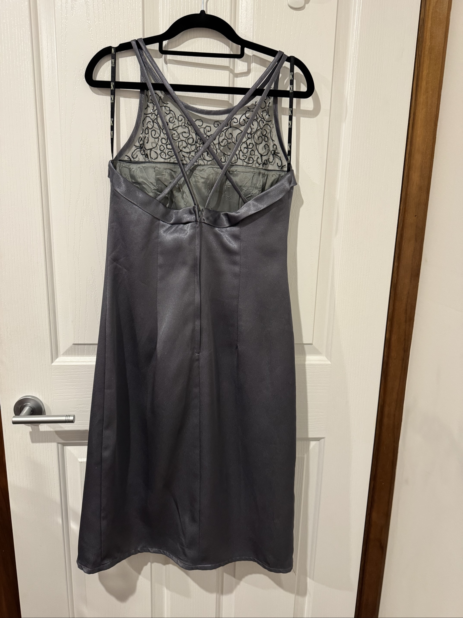 Mr K Grey Beaded Mesh Midi Dress Size 12 image 3