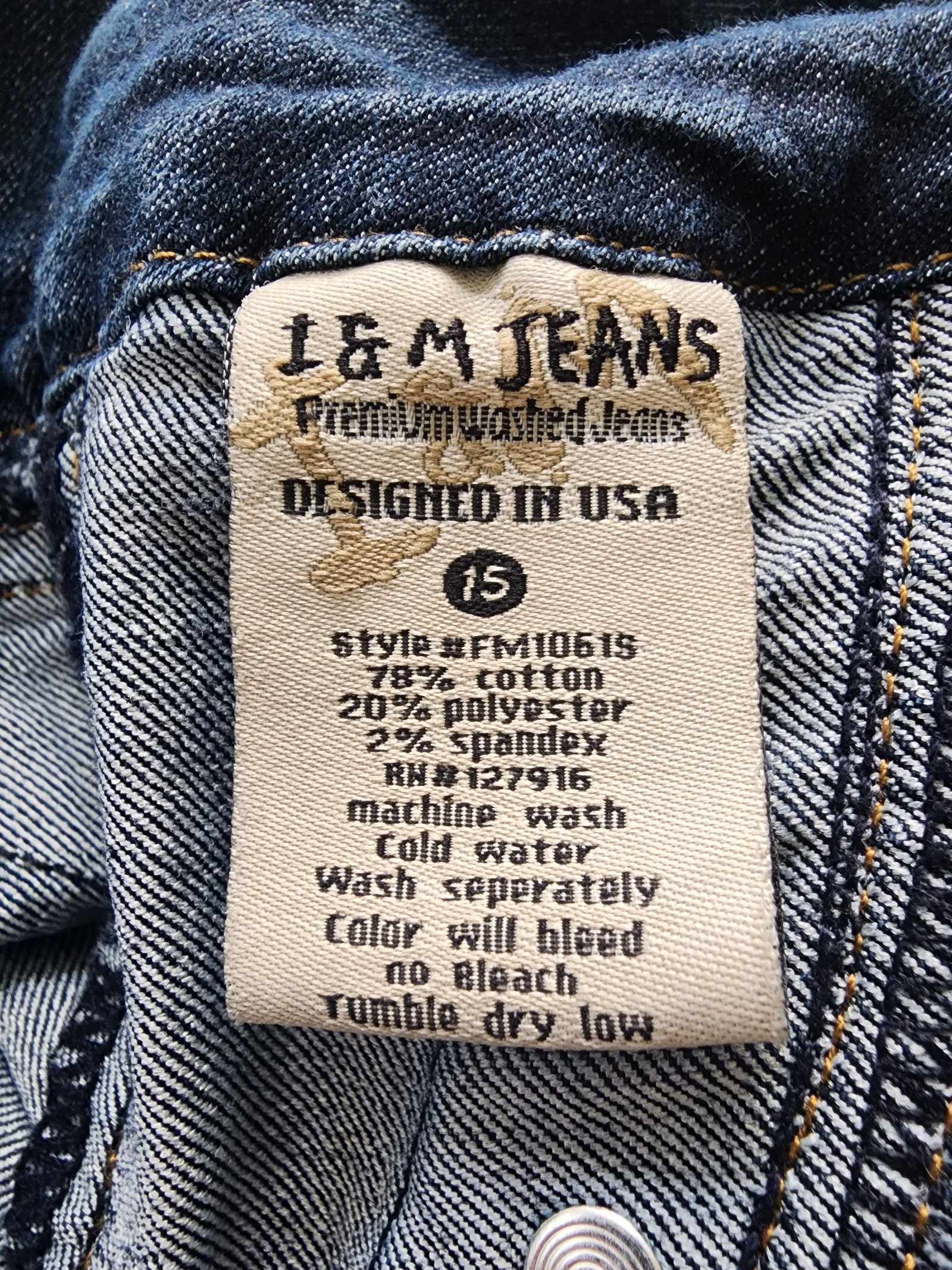 I&M Blue Denim Skinny Jeans Size 15 with Button Fly image 4