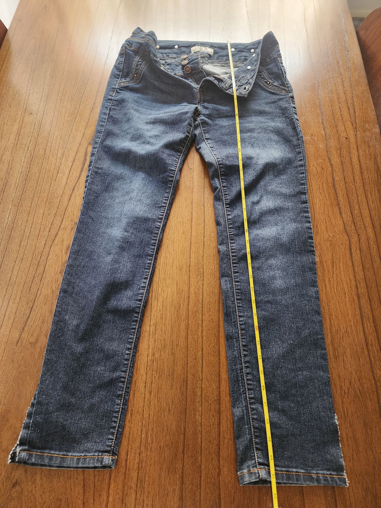 I&M Blue Denim Skinny Jeans Size 15 with Button Fly image 5