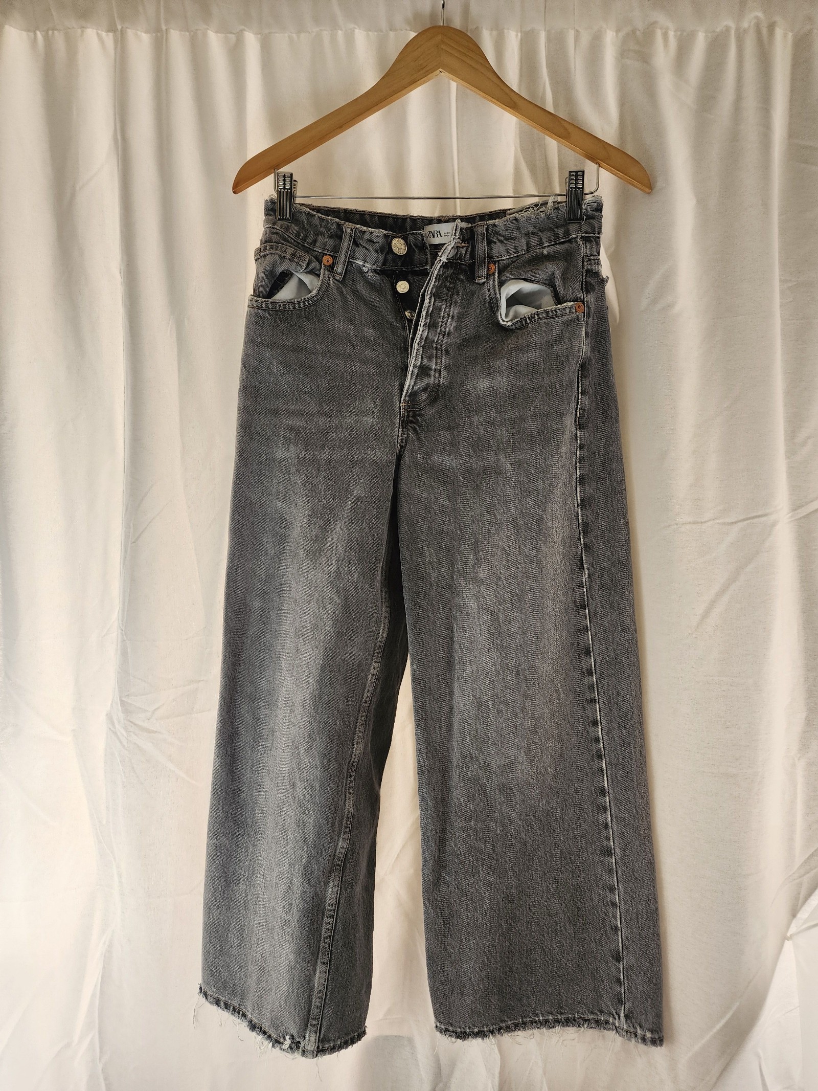 Zara Black Wide Leg Jeans USA 4 100% Cotton