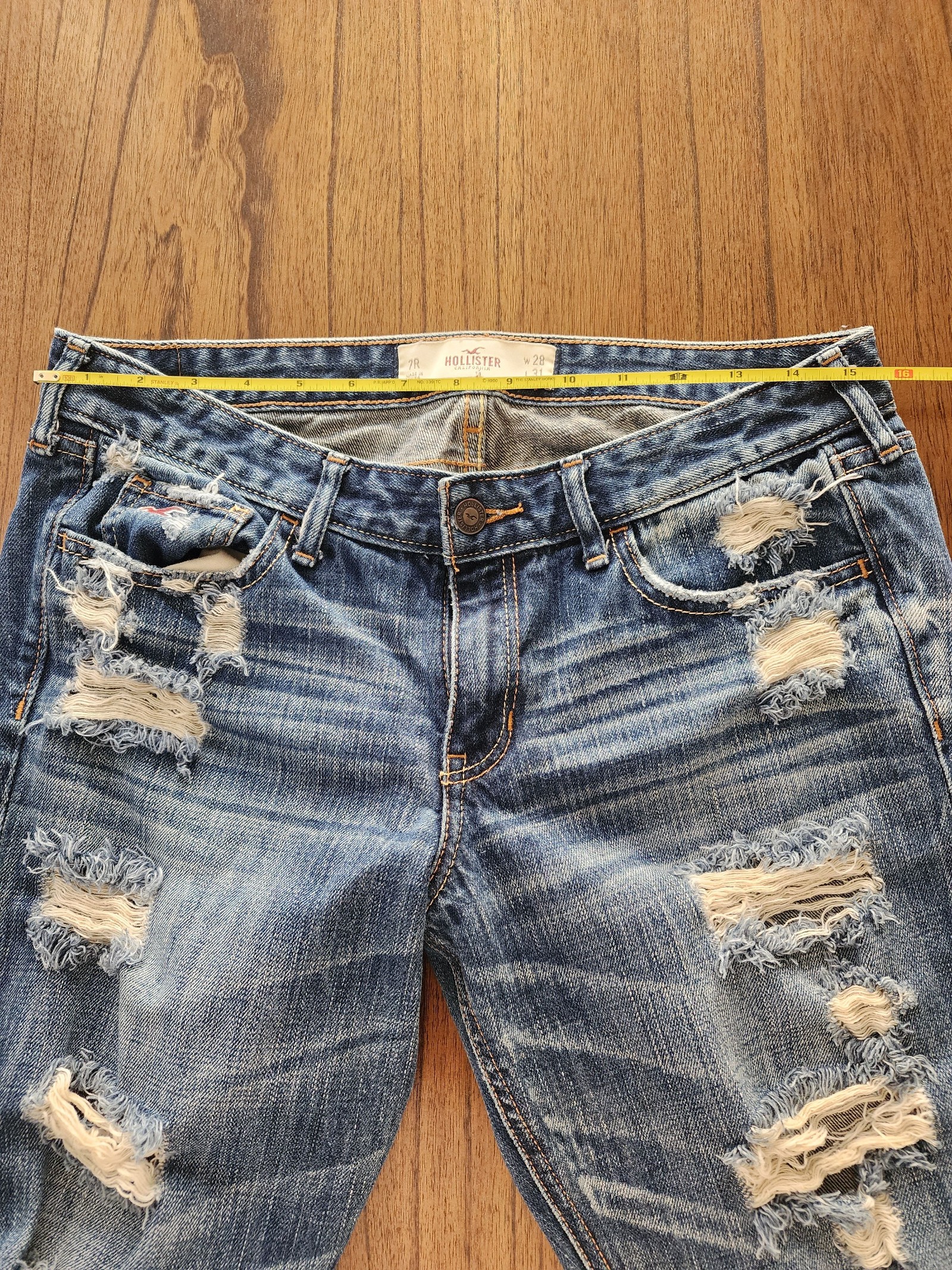Hollister Blue Distressed Ripped Denim Jeans W28 L31 image 5