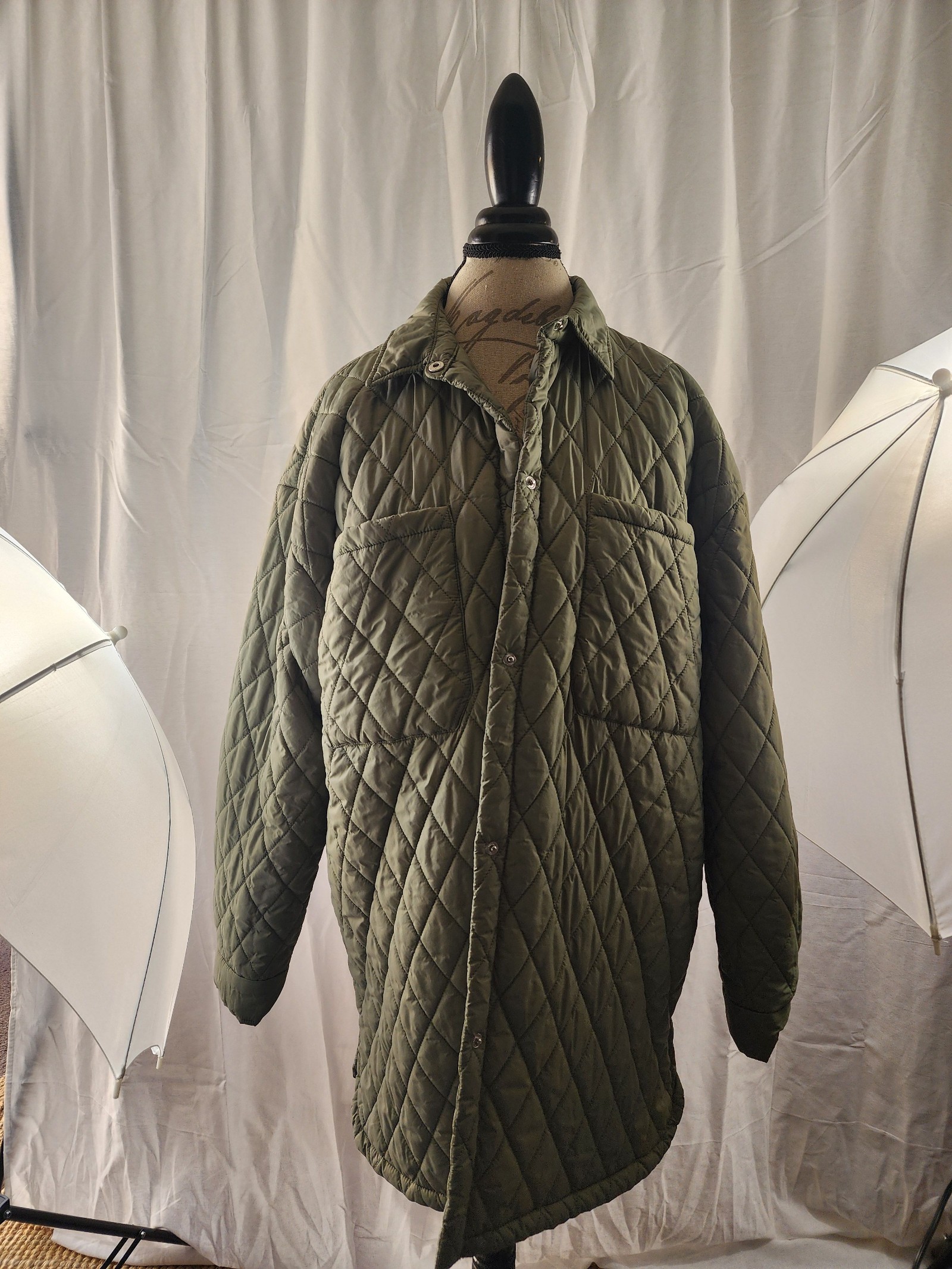 Forever 21 Olive Quilted Jacket Large Polyester Shell