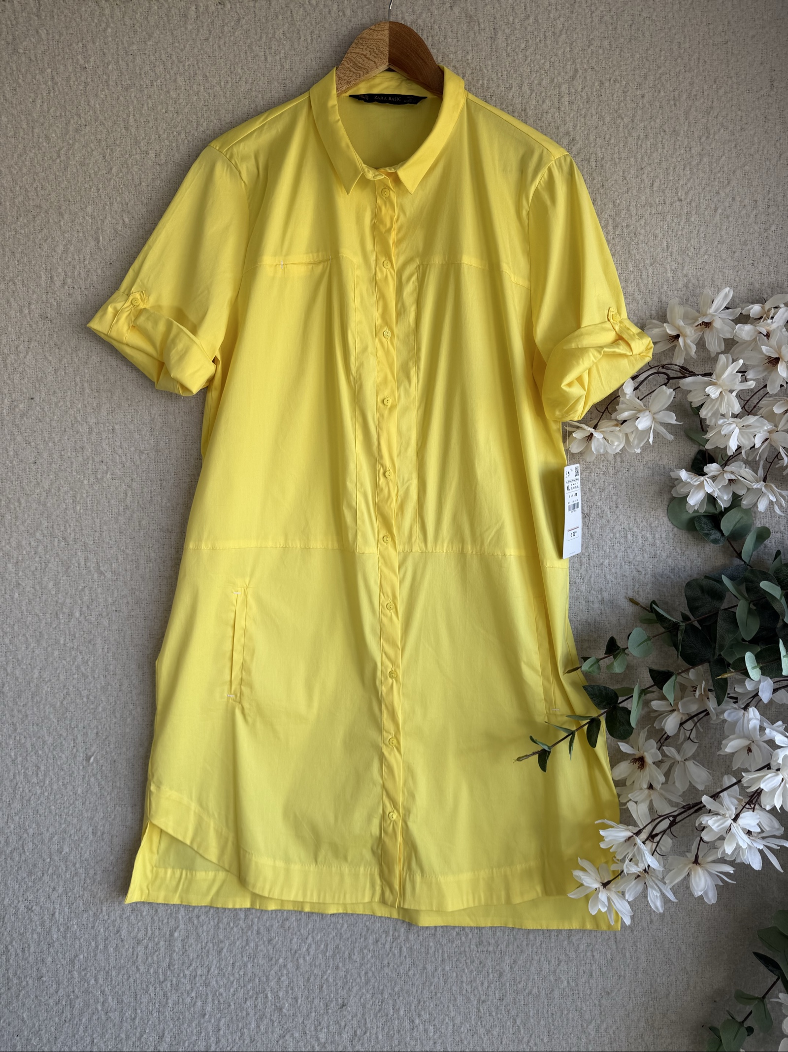 Zara Basic Yellow Shirt Dress XL Lightweight Casual Button Front