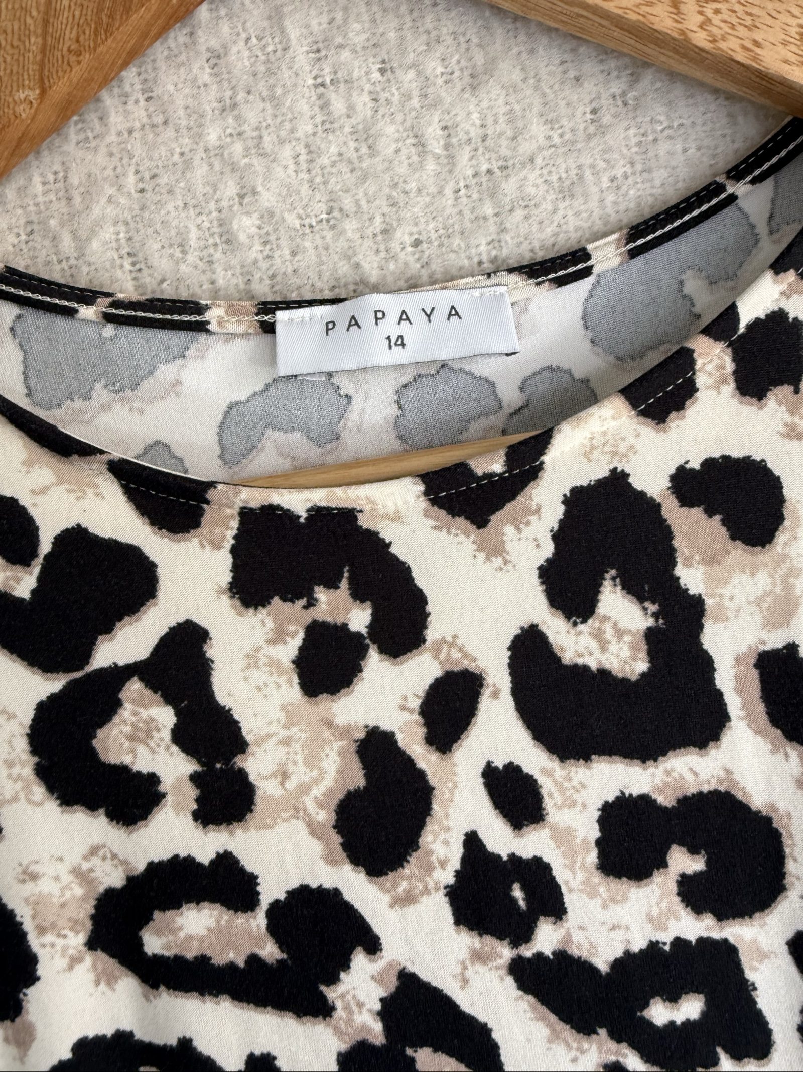 Papaya Black & Beige Leopard Print Dress UK 14 Puff Sleeve Casual Style image 3