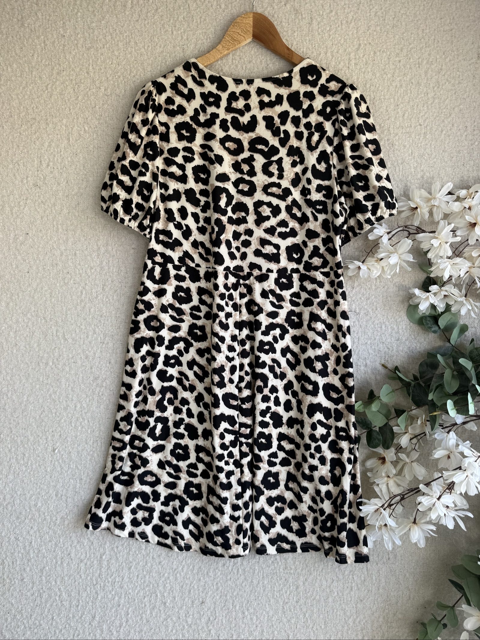 Papaya Black & Beige Leopard Print Dress UK 14 Puff Sleeve Casual Style image 4