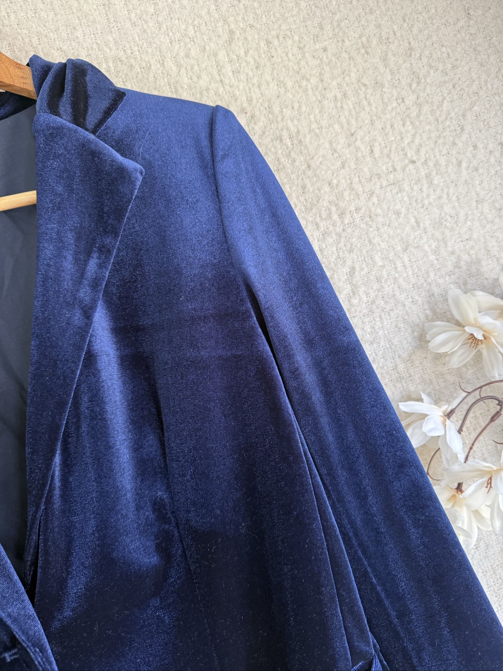 Shein Navy Velvet Blazer Jacket Women Small Chic Stylish Elegant image 2