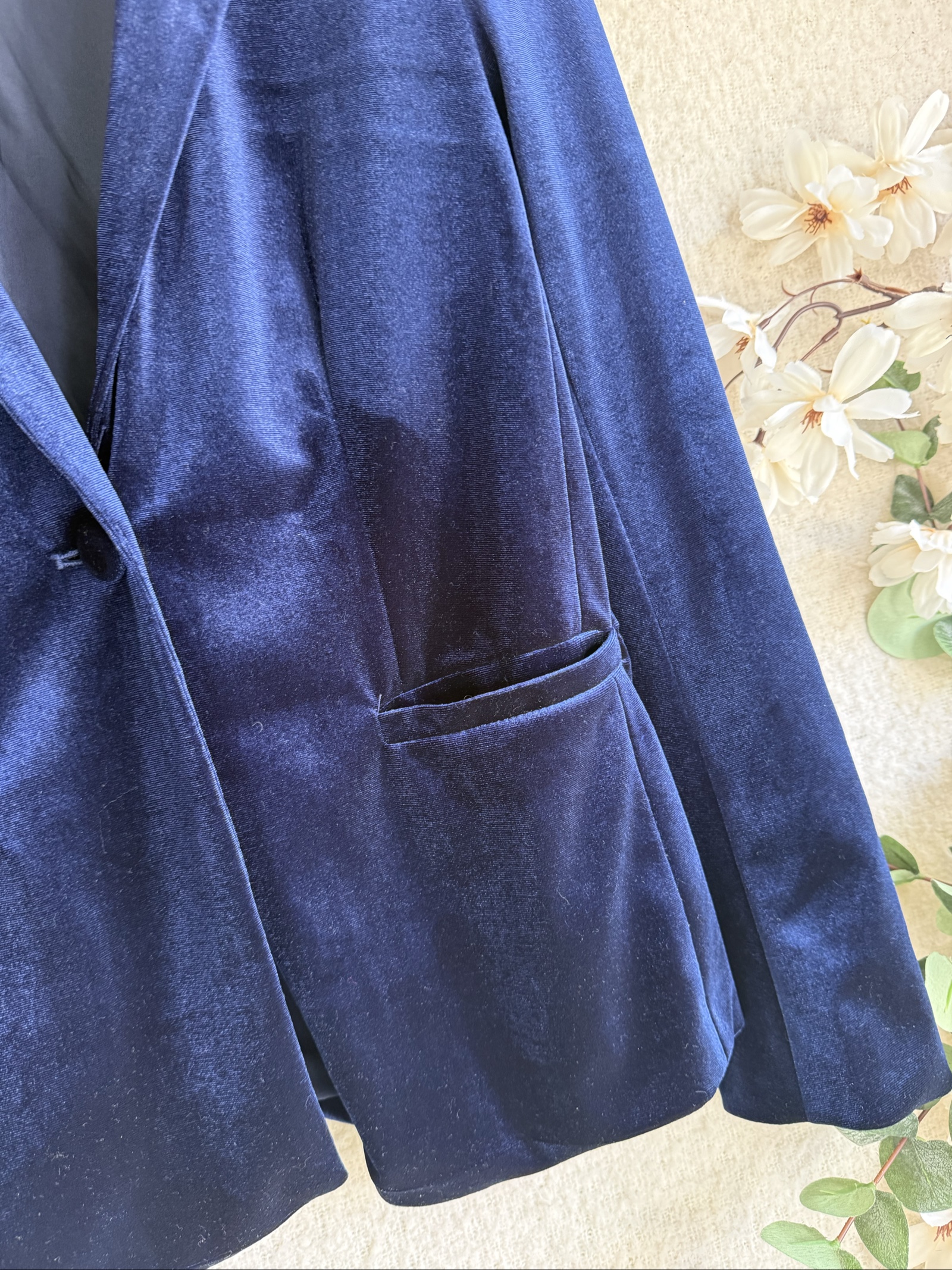 Shein Navy Velvet Blazer Jacket Women Small Chic Stylish Elegant image 5