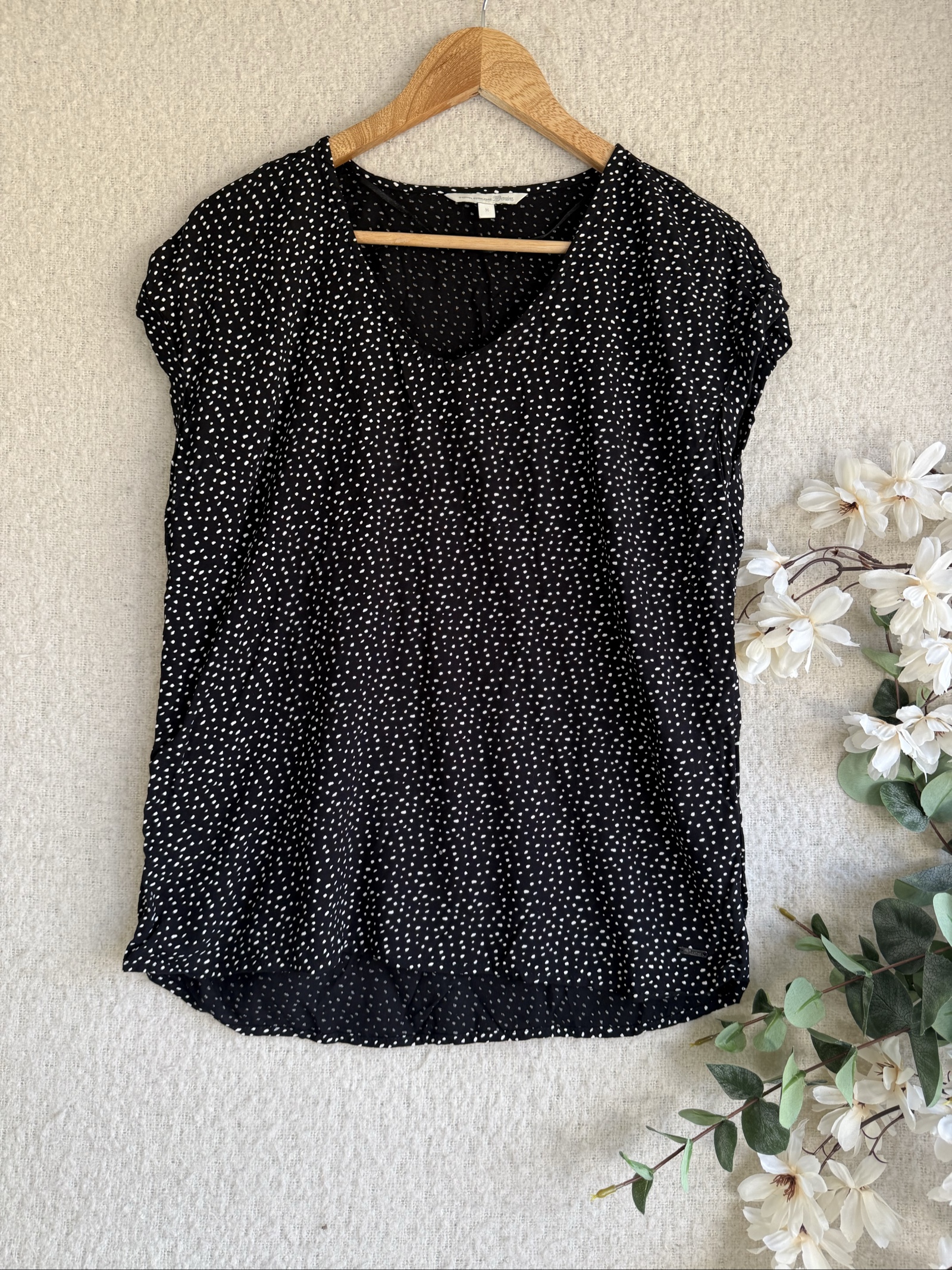 Tom Tailor Denim Black & White Spot Print Blouse Medium Casual Top