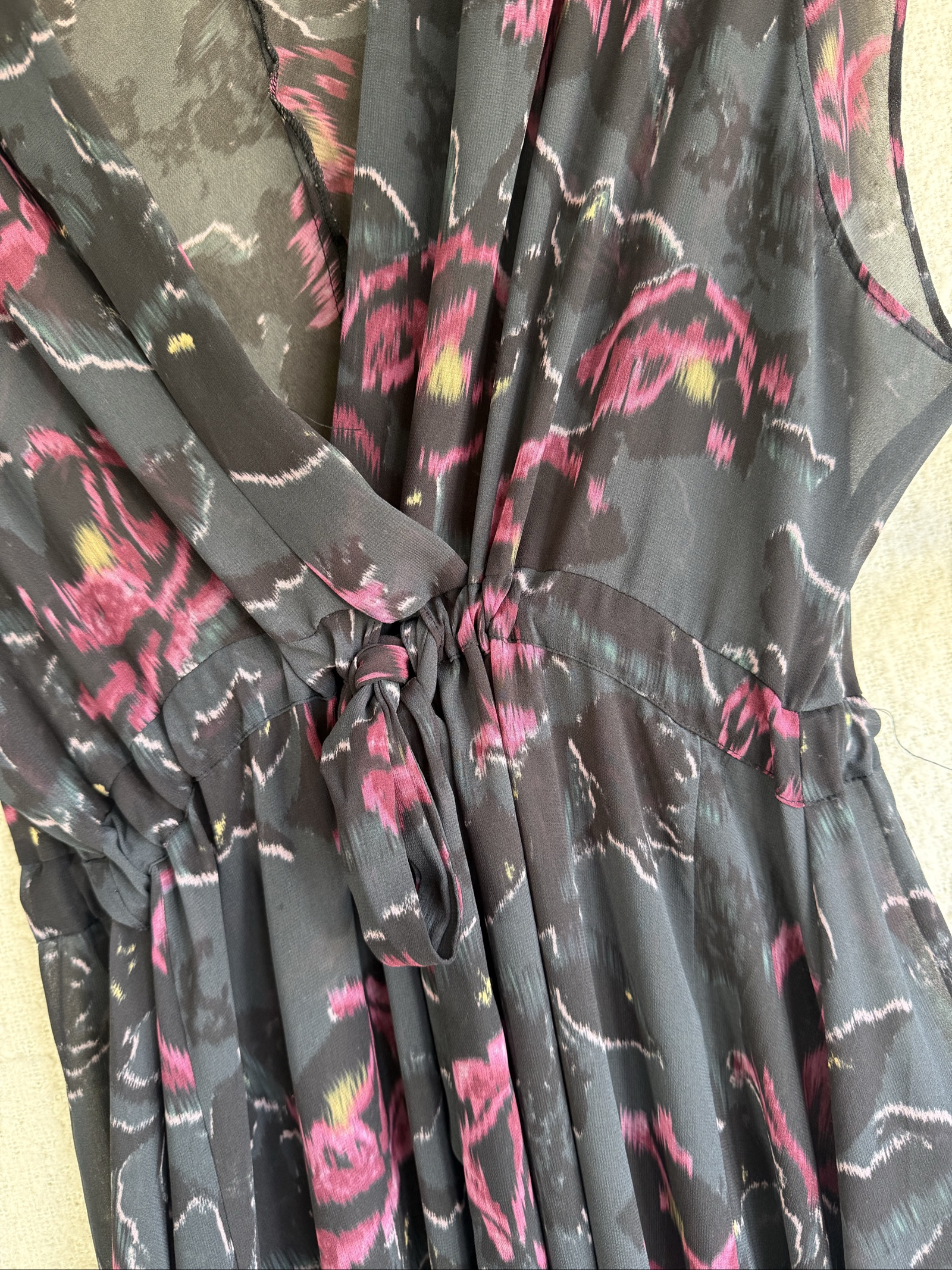 AllSaints Black & Pink Floral Midi Dress Medium Elegant Sheer Occasion image 3
