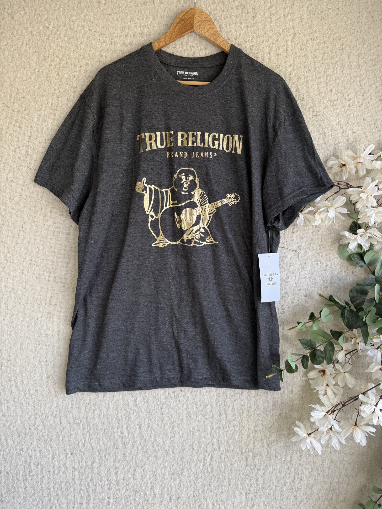 True Religion Charcoal Grey Graphic Logo T-Shirt XL Casual Streetwear Tee