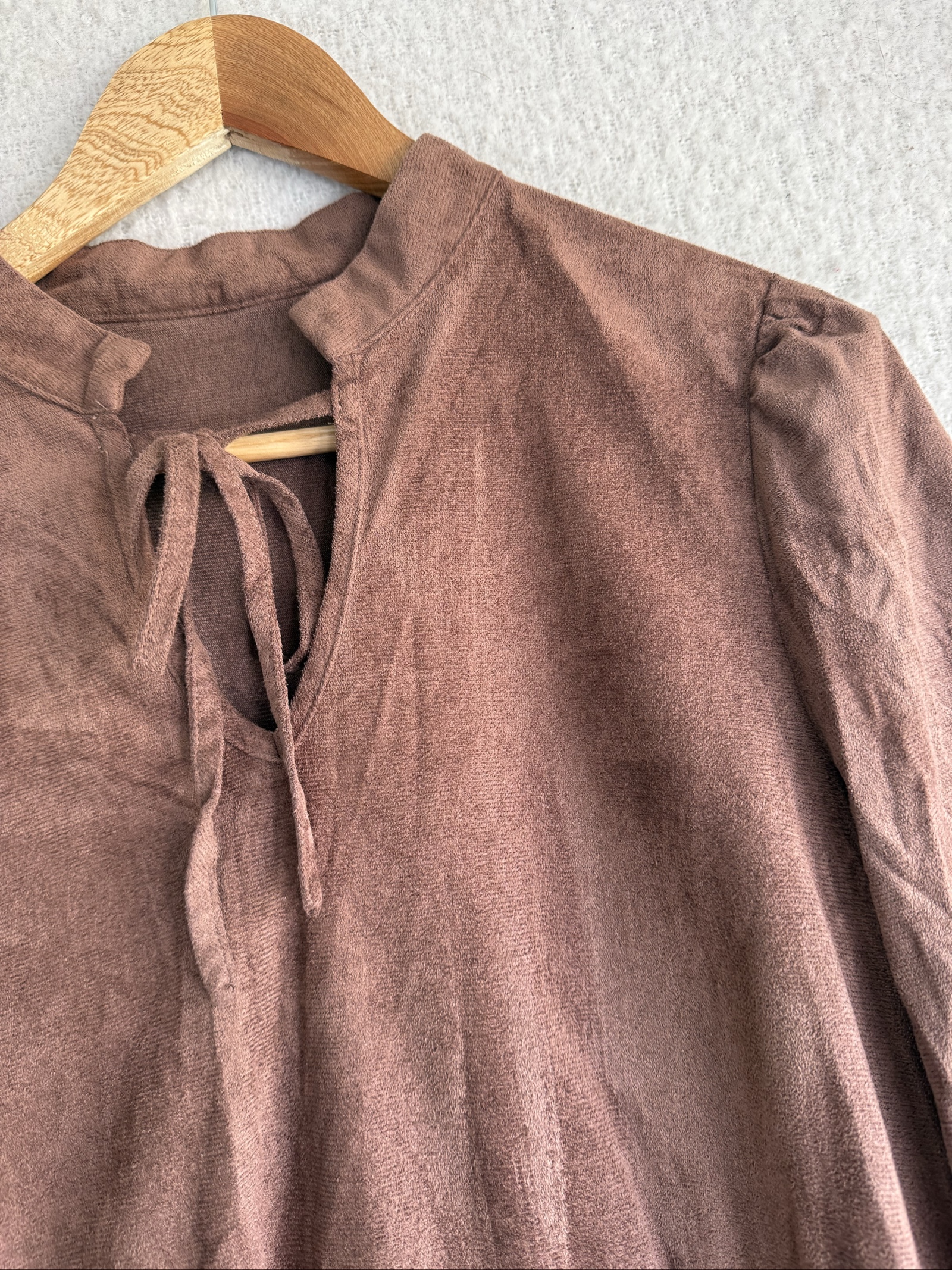 Emery Rose Brown Faux Suede Dress Women Medium Tie Neck Long Sleeve image 2
