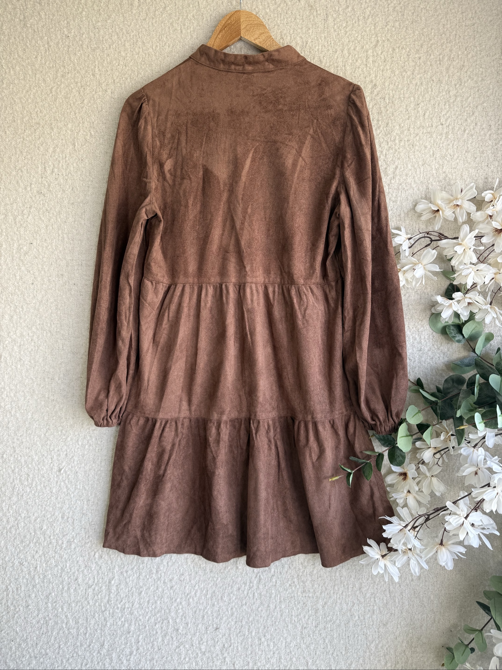 Emery Rose Brown Faux Suede Dress Women Medium Tie Neck Long Sleeve image 4
