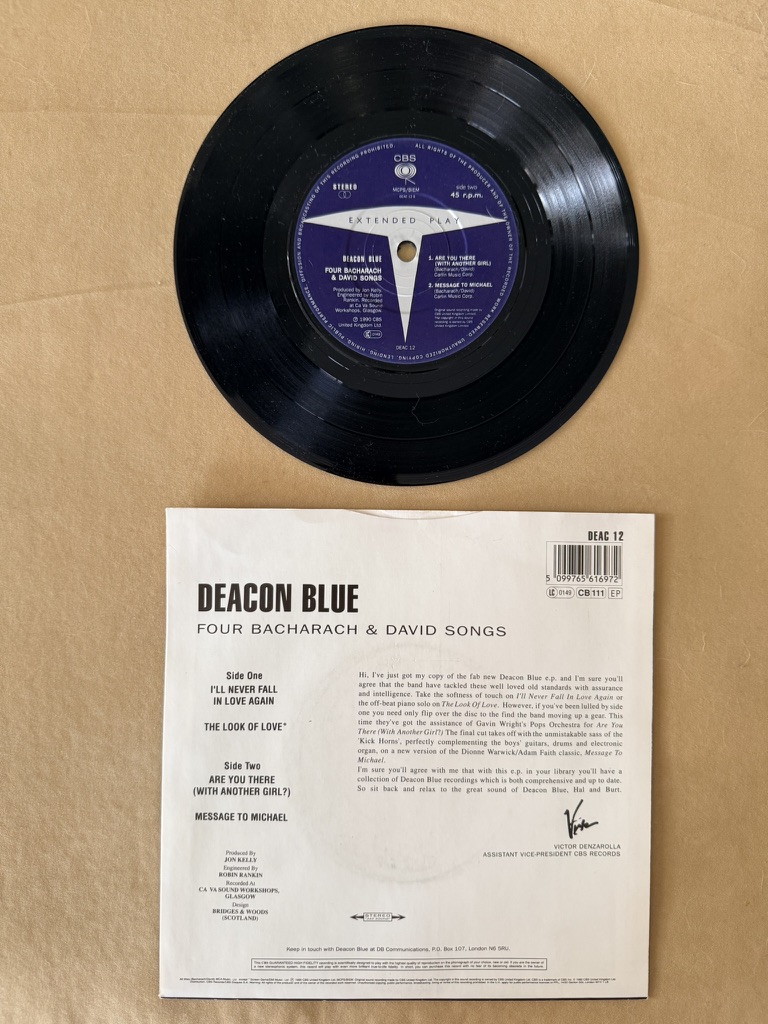 Deacon Blue Vinyl Record Four Bacharach & David Songs EP 7" single image 2