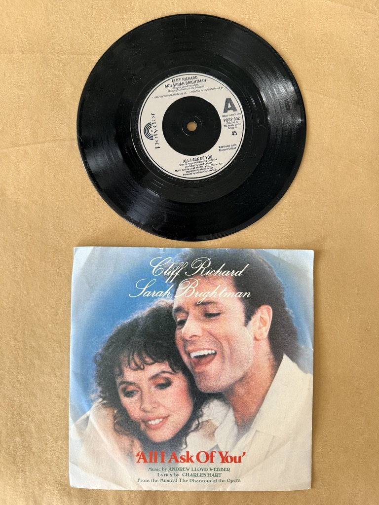 Cliff Richard & Sarah Brightman Vinyl 7" Single Record All I Ask Of You