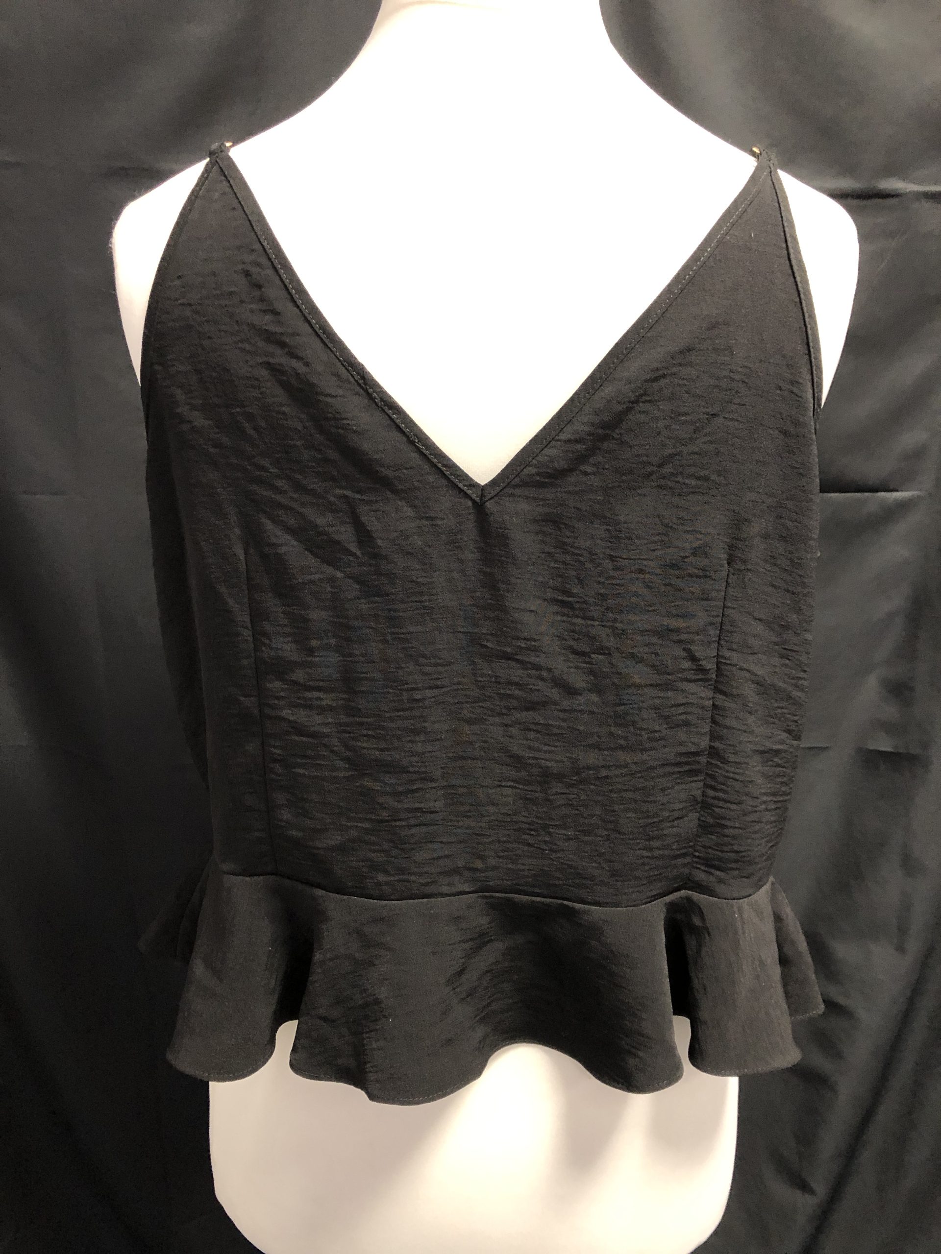 River Island Black Peplum Cami Top UK 18 Button Detail Pre-Owned image 2