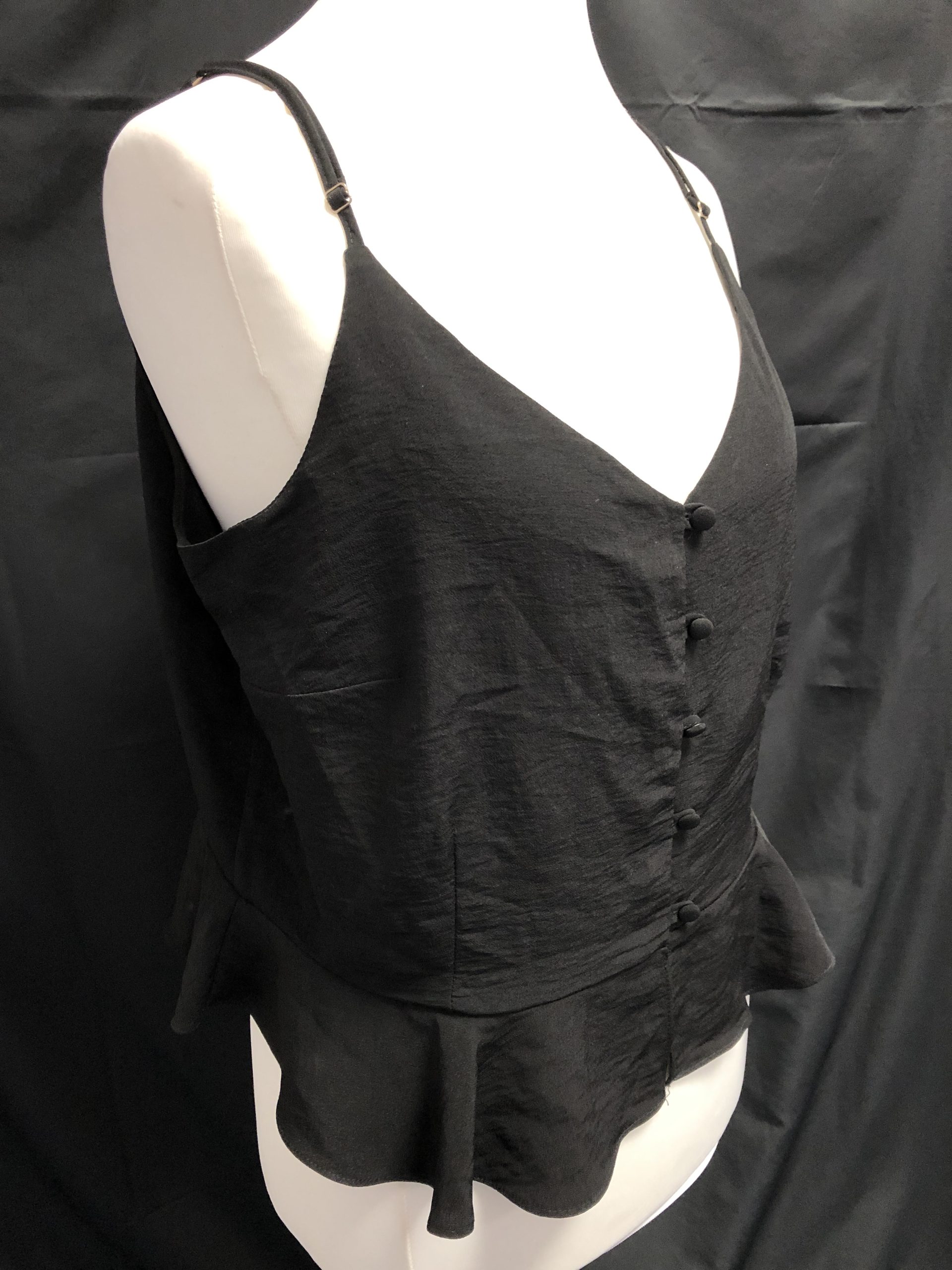 River Island Black Peplum Cami Top UK 18 Button Detail Pre-Owned image 3