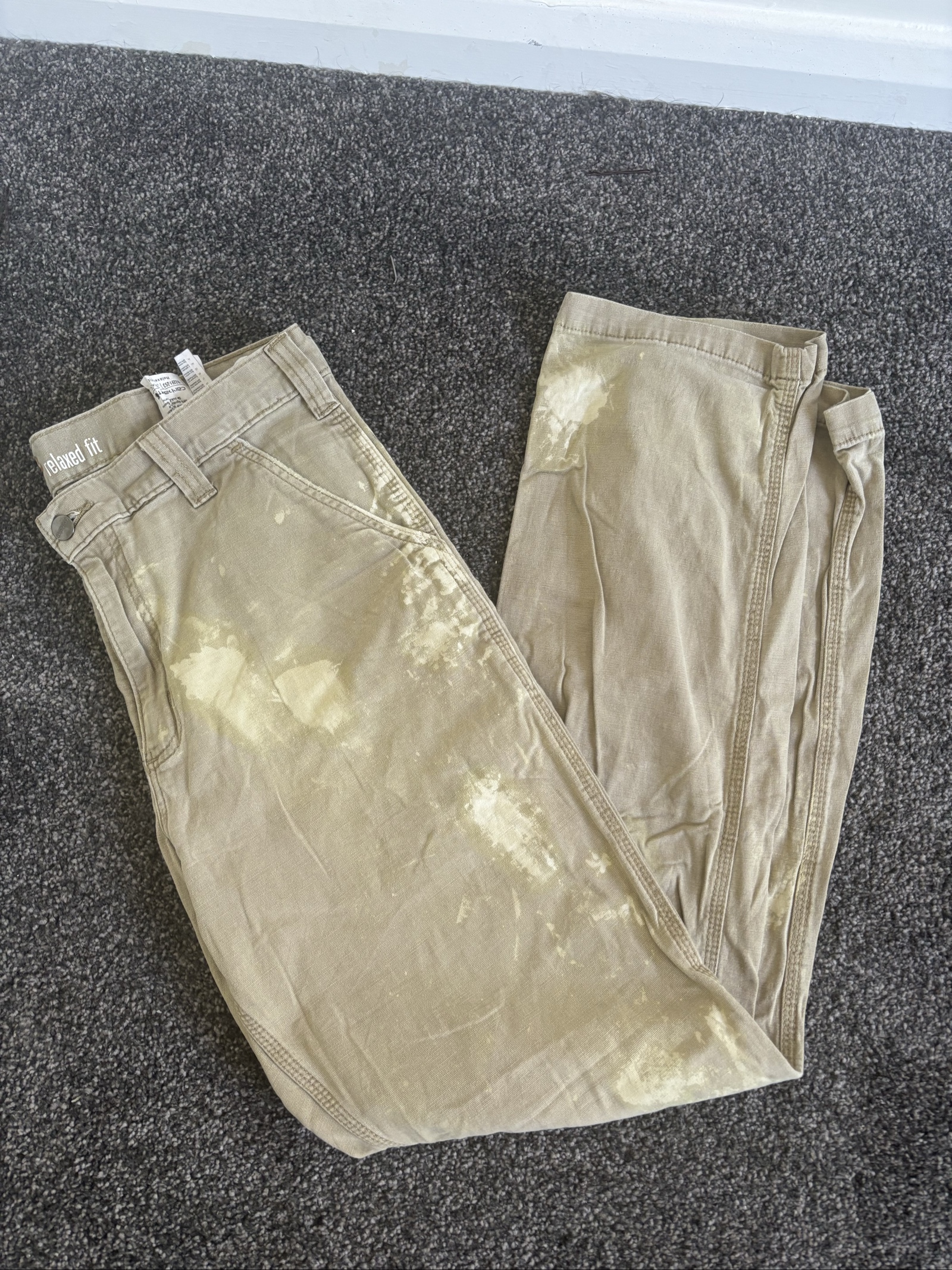 Carhartt Beige Relaxed Fit Work Trousers 34x34 Paint-Stained
