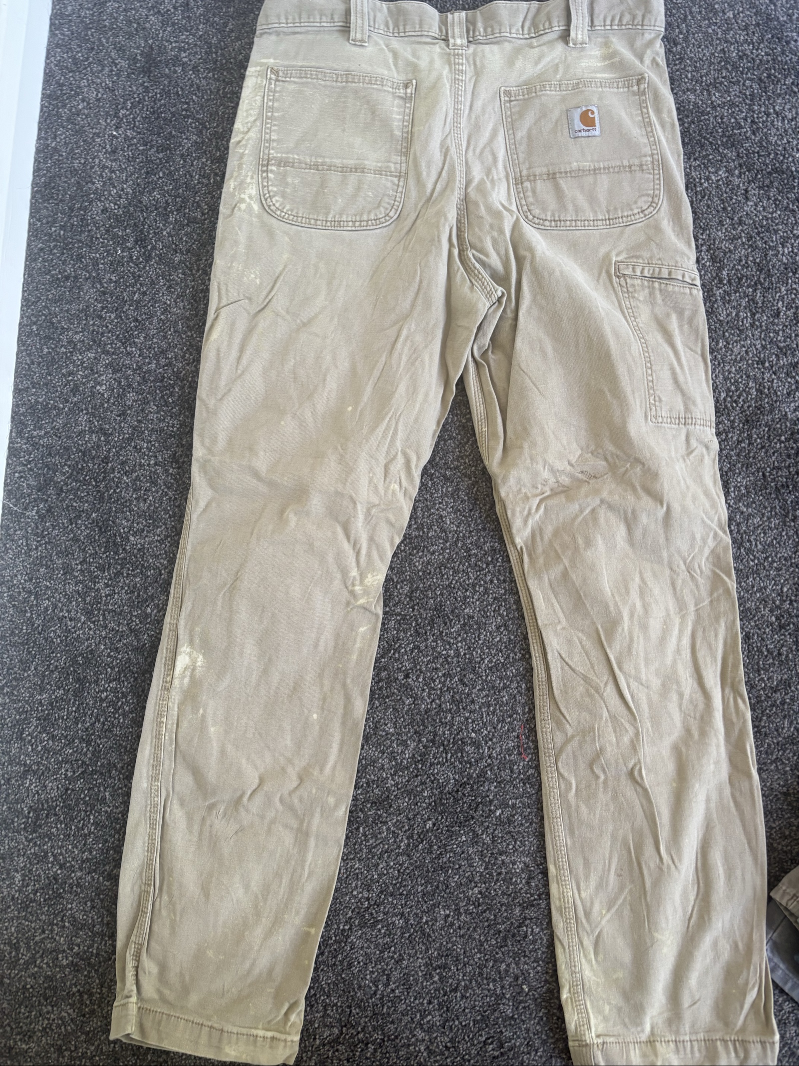 Carhartt Beige Relaxed Fit Work Trousers 34x34 Paint-Stained image 5