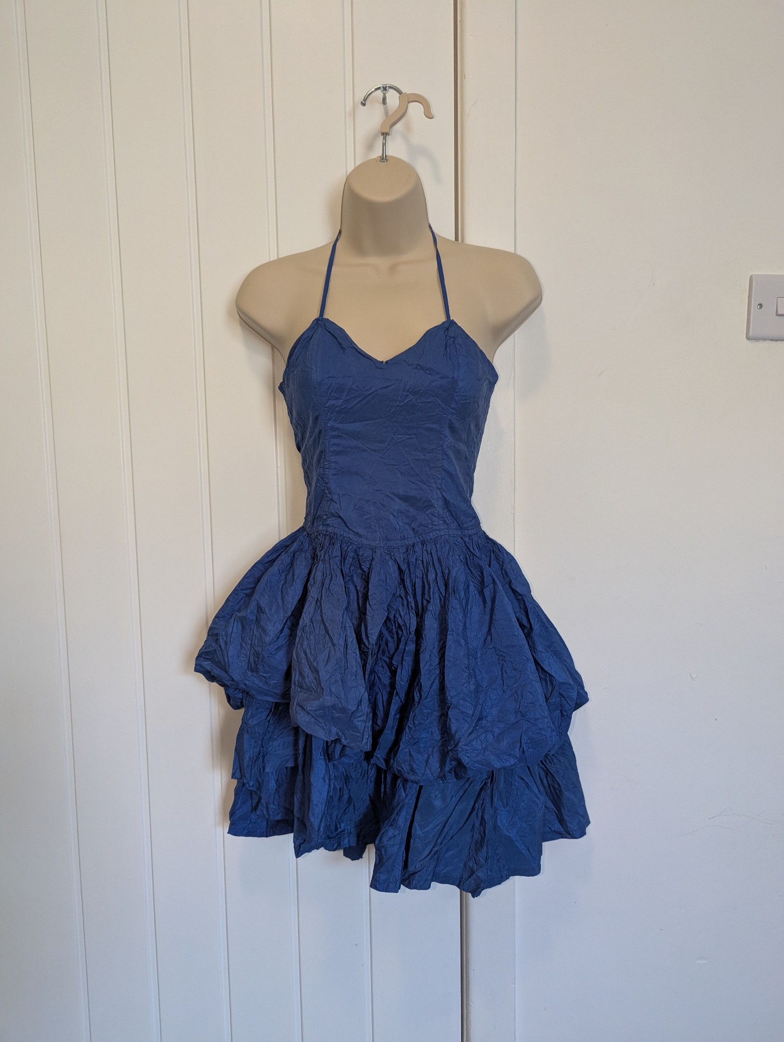 Nicole Farhi Blue Tiered Ruffle Halter Dress UK 10 Made in England Vintage