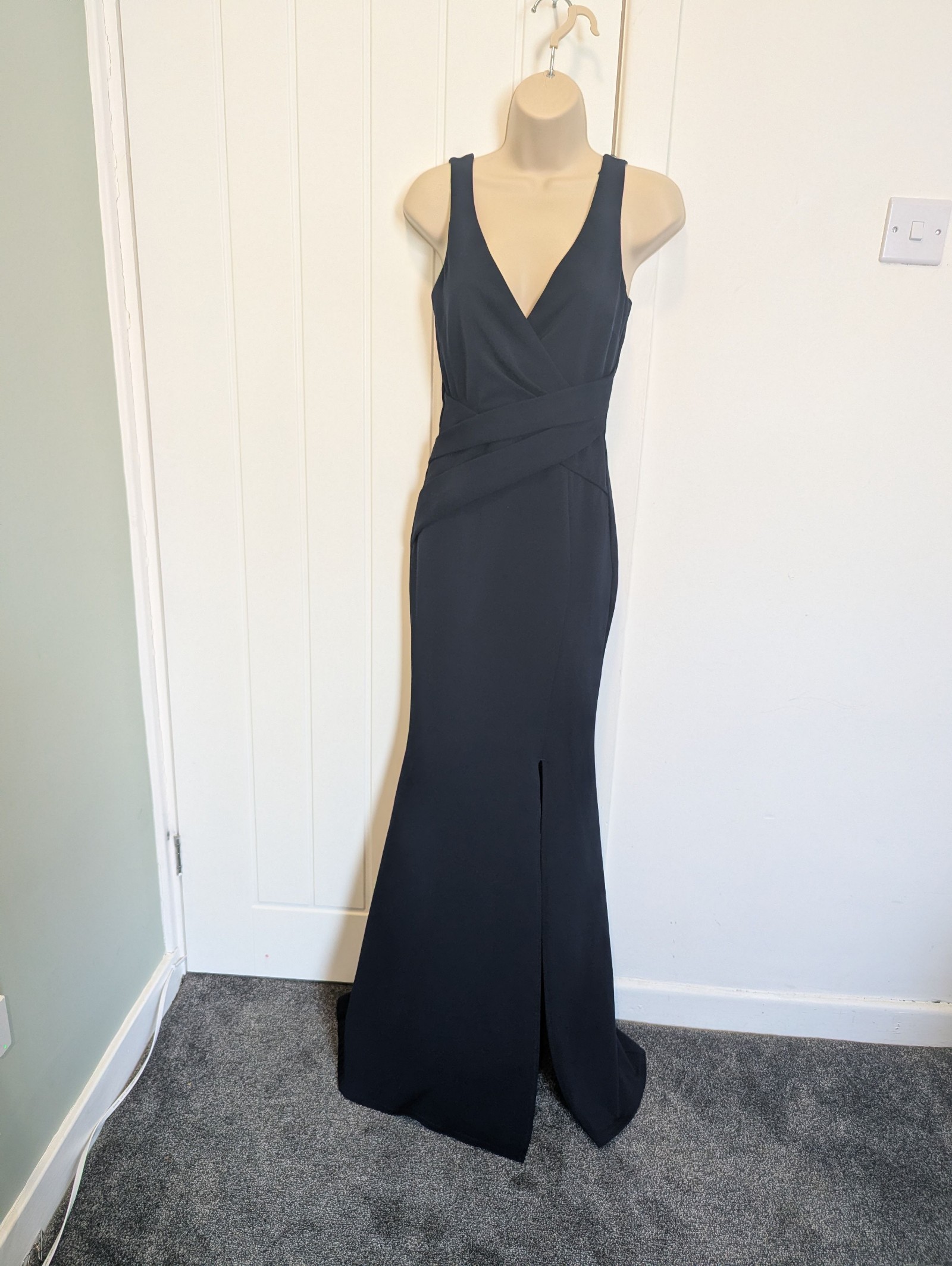 Lipsy Black Sleeveless Maxi Wrap Dress UK 8 Elegant V Neck