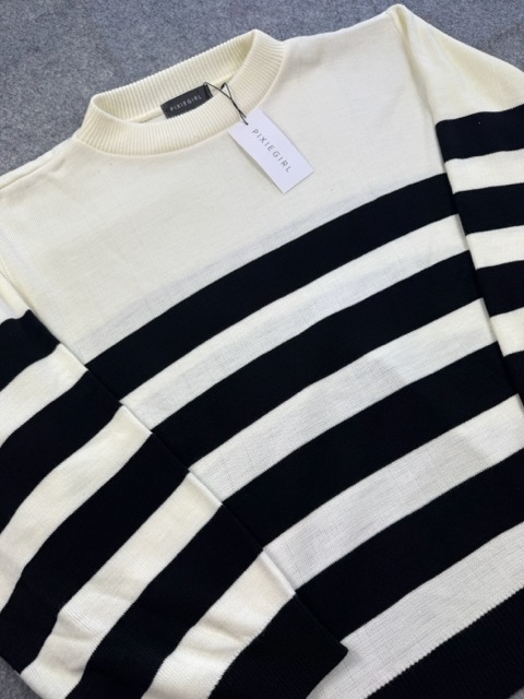 Pixiegirl Black & White Breton Stripe Jumper UK 26-28 Oversized image 3