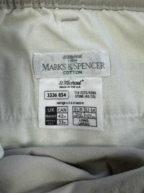 Marks & Spencer Stone Cotton Chinos Waist 42in Inside Leg 33in image 5