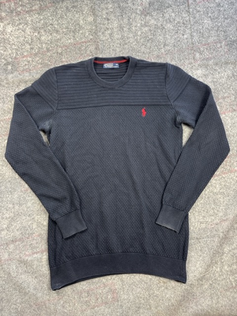 Polo Ralph Lauren Navy Textured Crew Neck Jumper M Red Pony