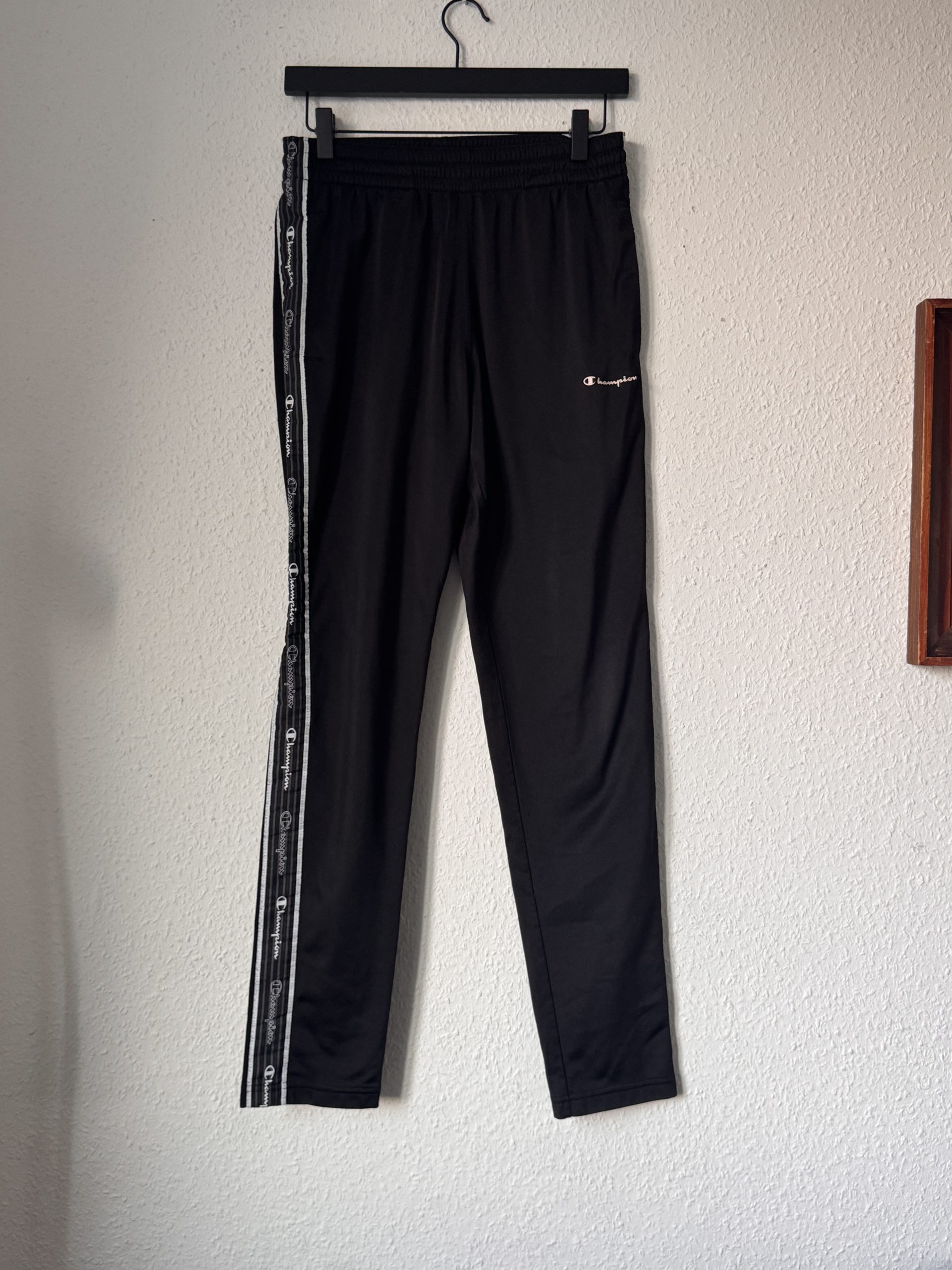 Champion Black Track Pants Small Logo Tape Trim 2976