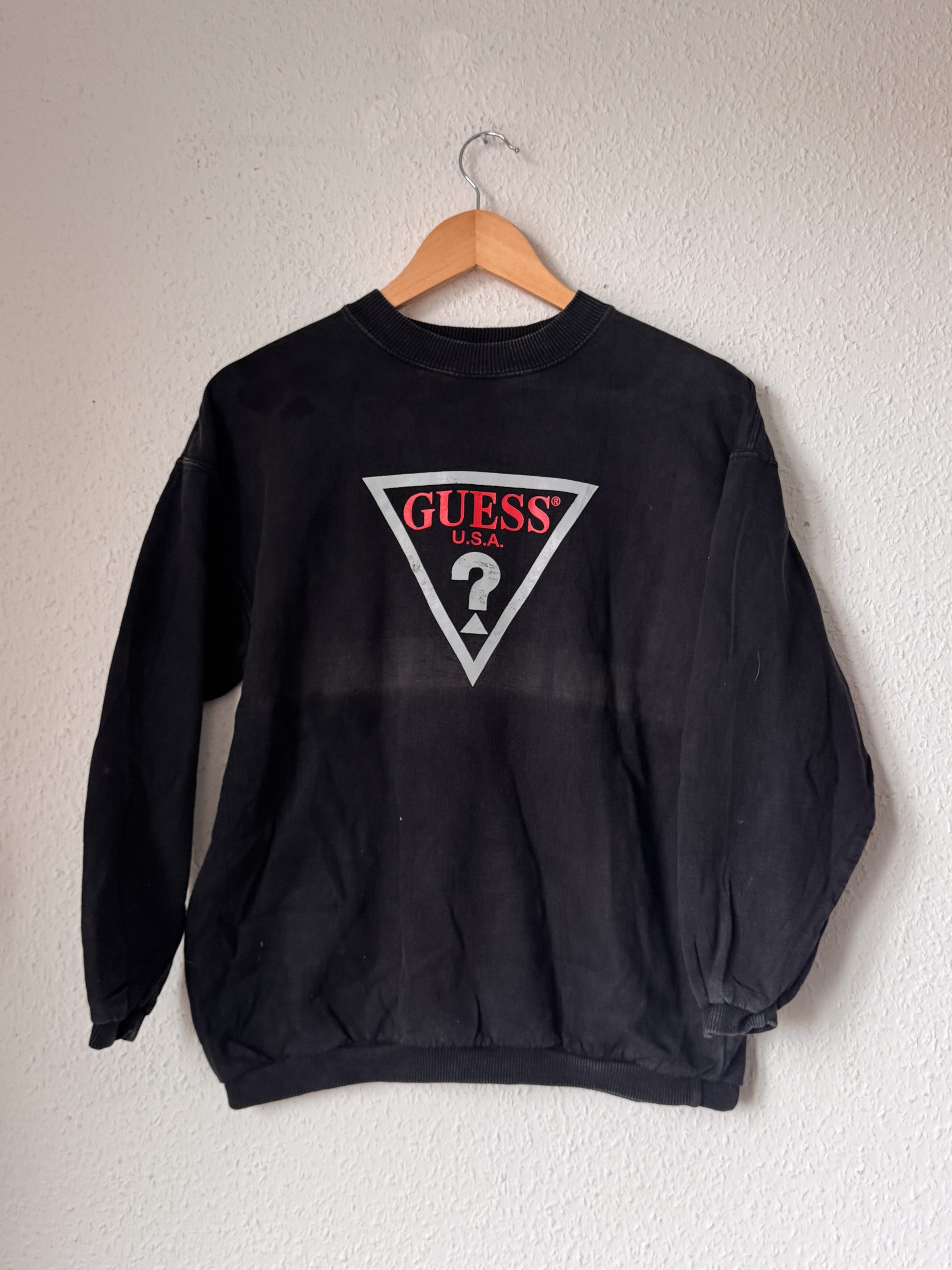 Guess Black Logo Sweatshirt L Size 7/9 Vintage Fleece 2970
