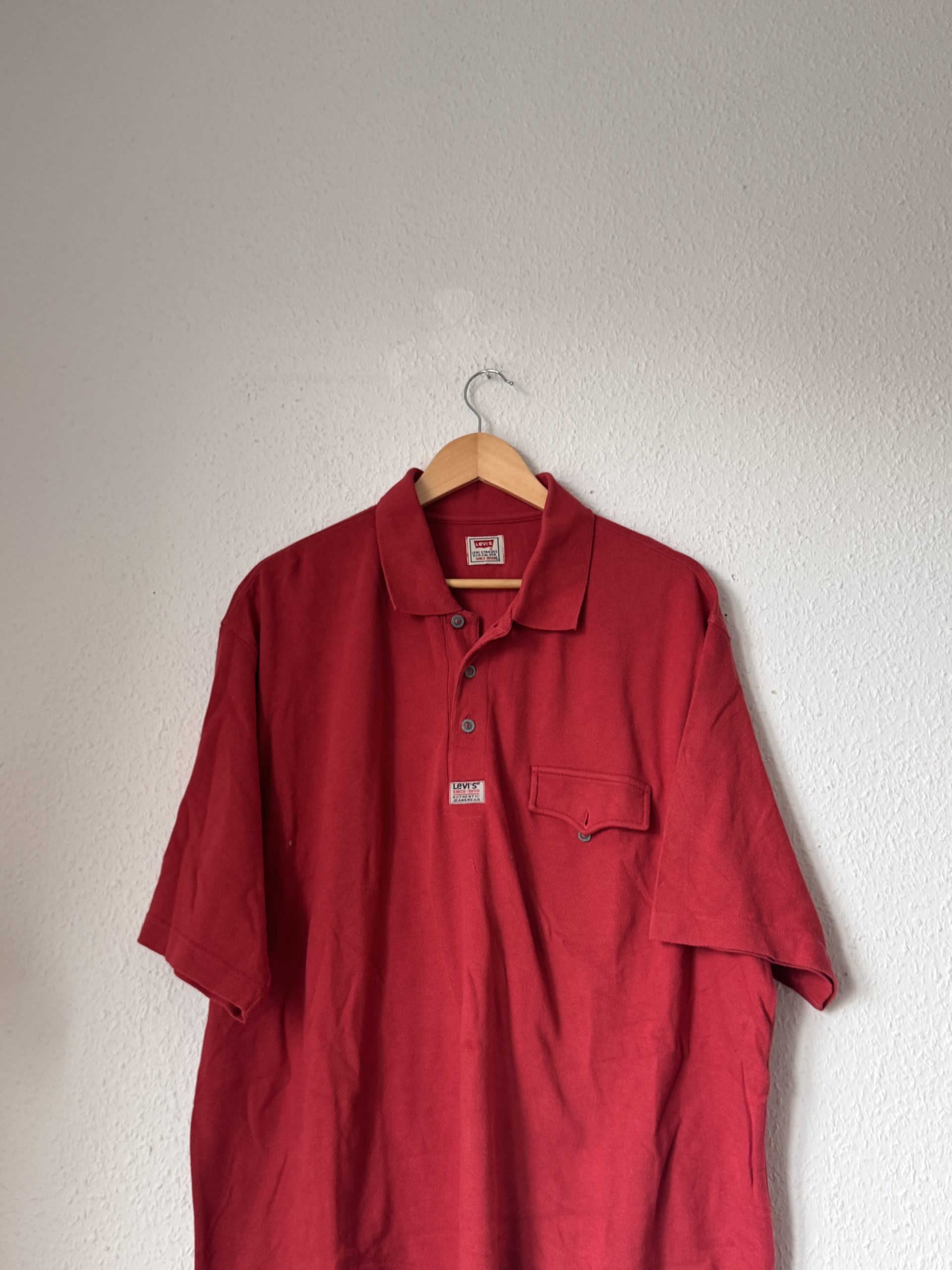Levi's Red Polo Shirt Medium Short Sleeve Cotton 2972 image 2