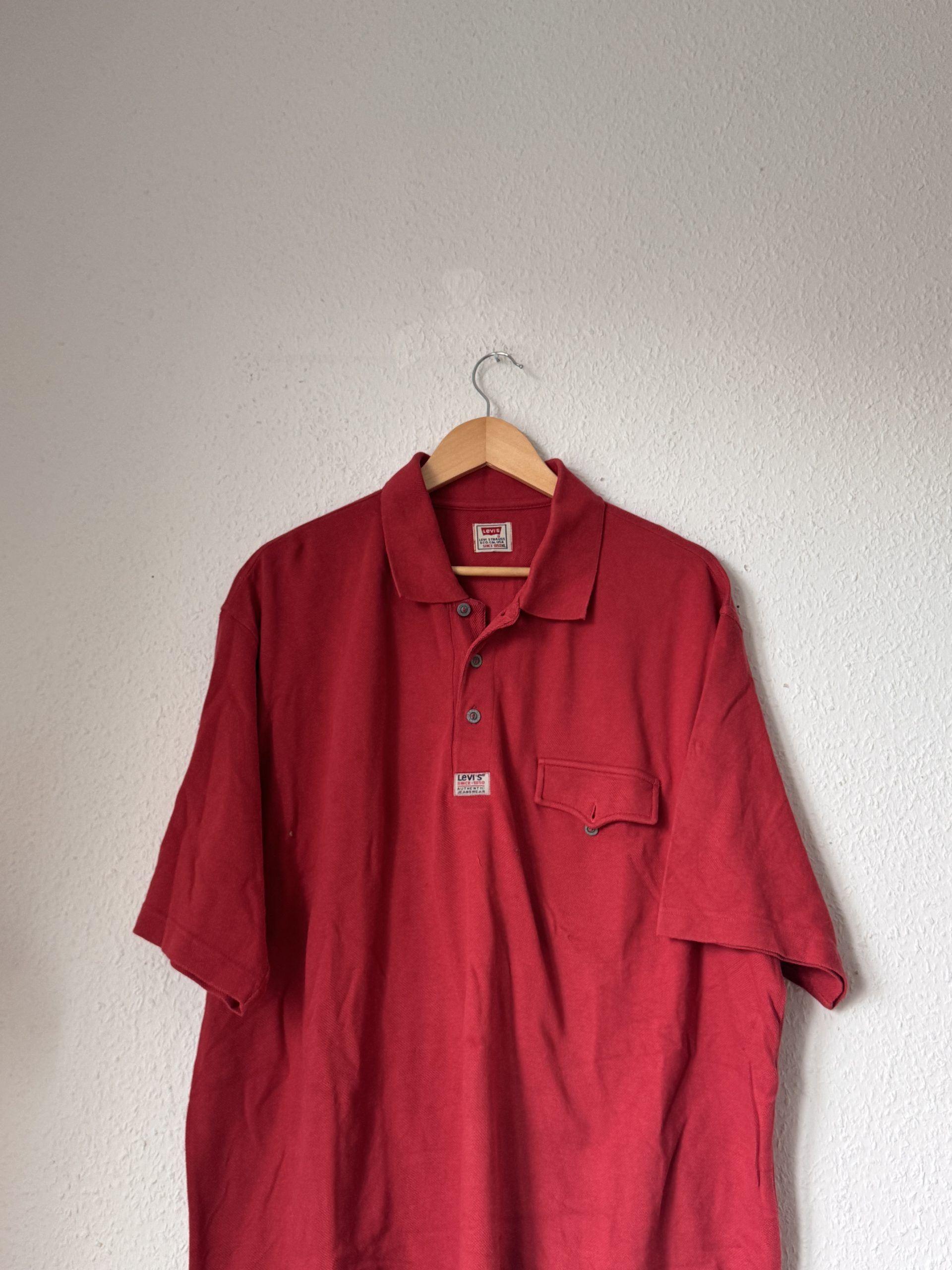 Levi's Red Polo Shirt Medium Short Sleeve Cotton 2972 image 3